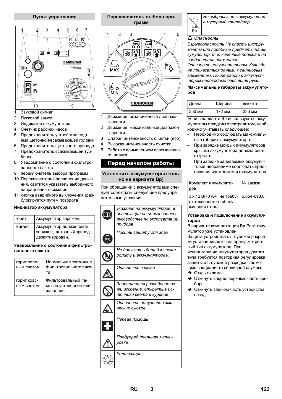 Перед началом работы | Karcher CV 60-2 RS User Manual | Page 123 / 250