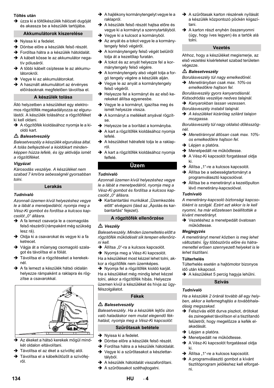 Üzem | Karcher CV 60-2 RS User Manual | Page 134 / 250