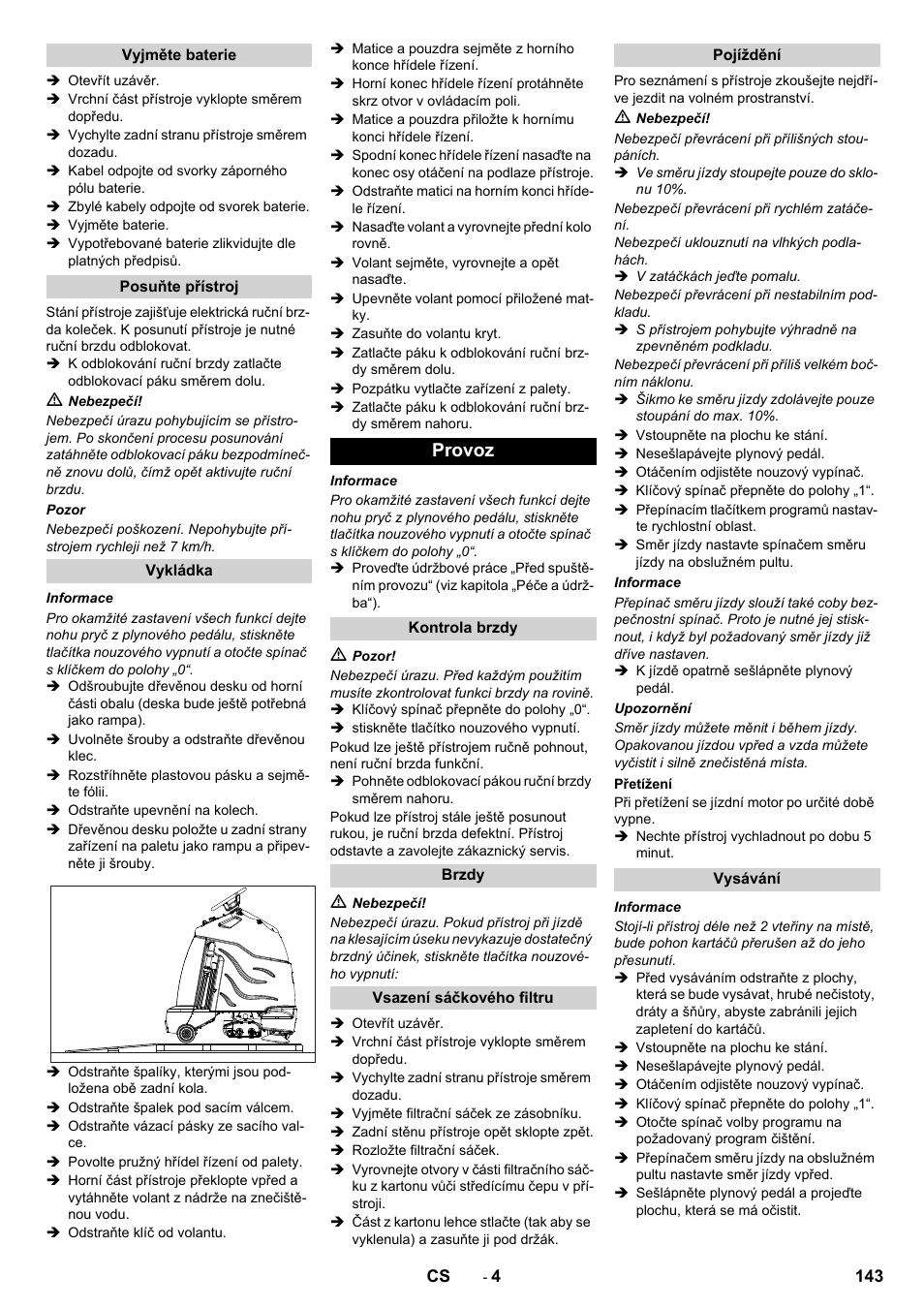 Provoz | Karcher CV 60-2 RS User Manual | Page 143 / 250