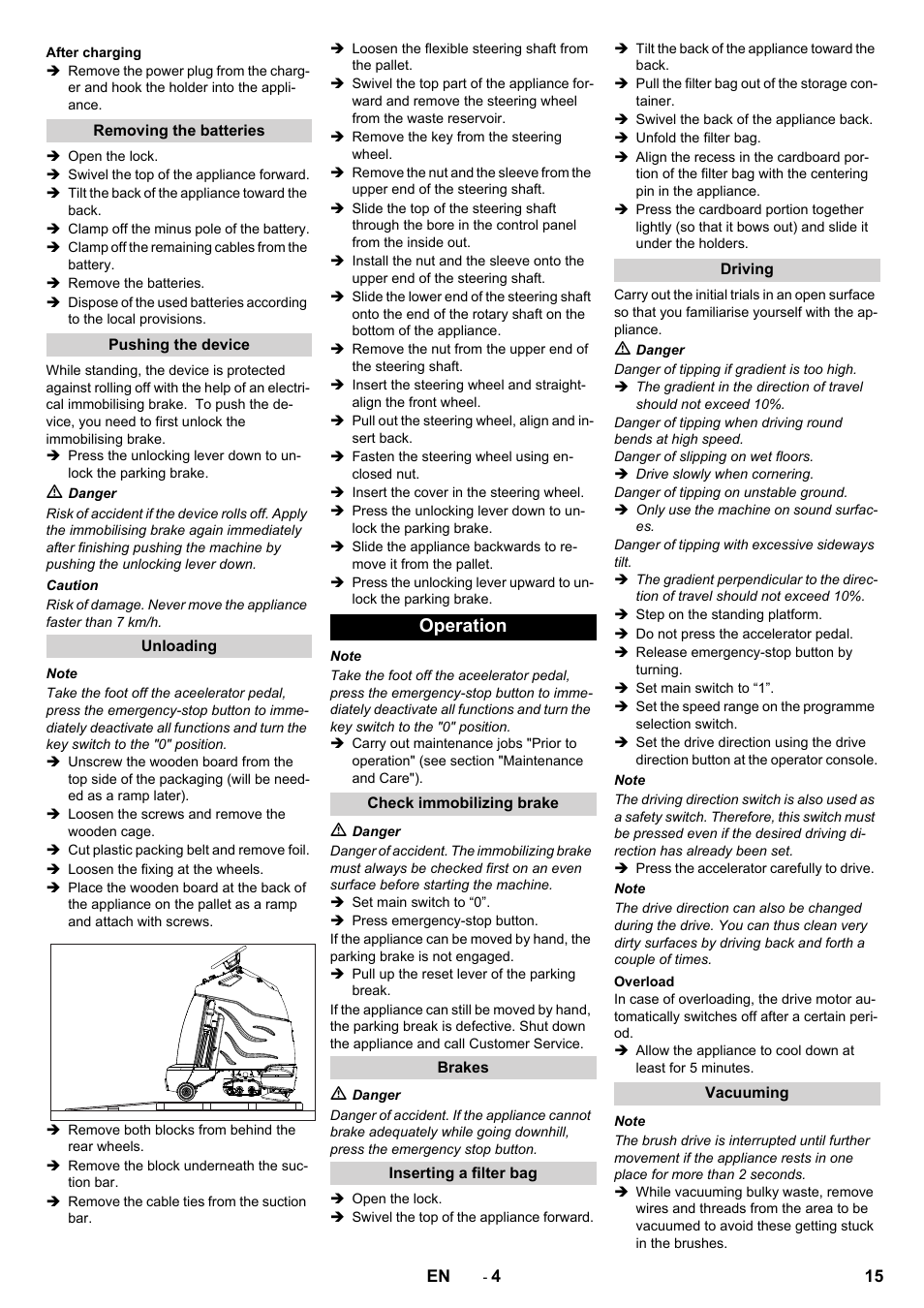 Operation | Karcher CV 60-2 RS User Manual | Page 15 / 250