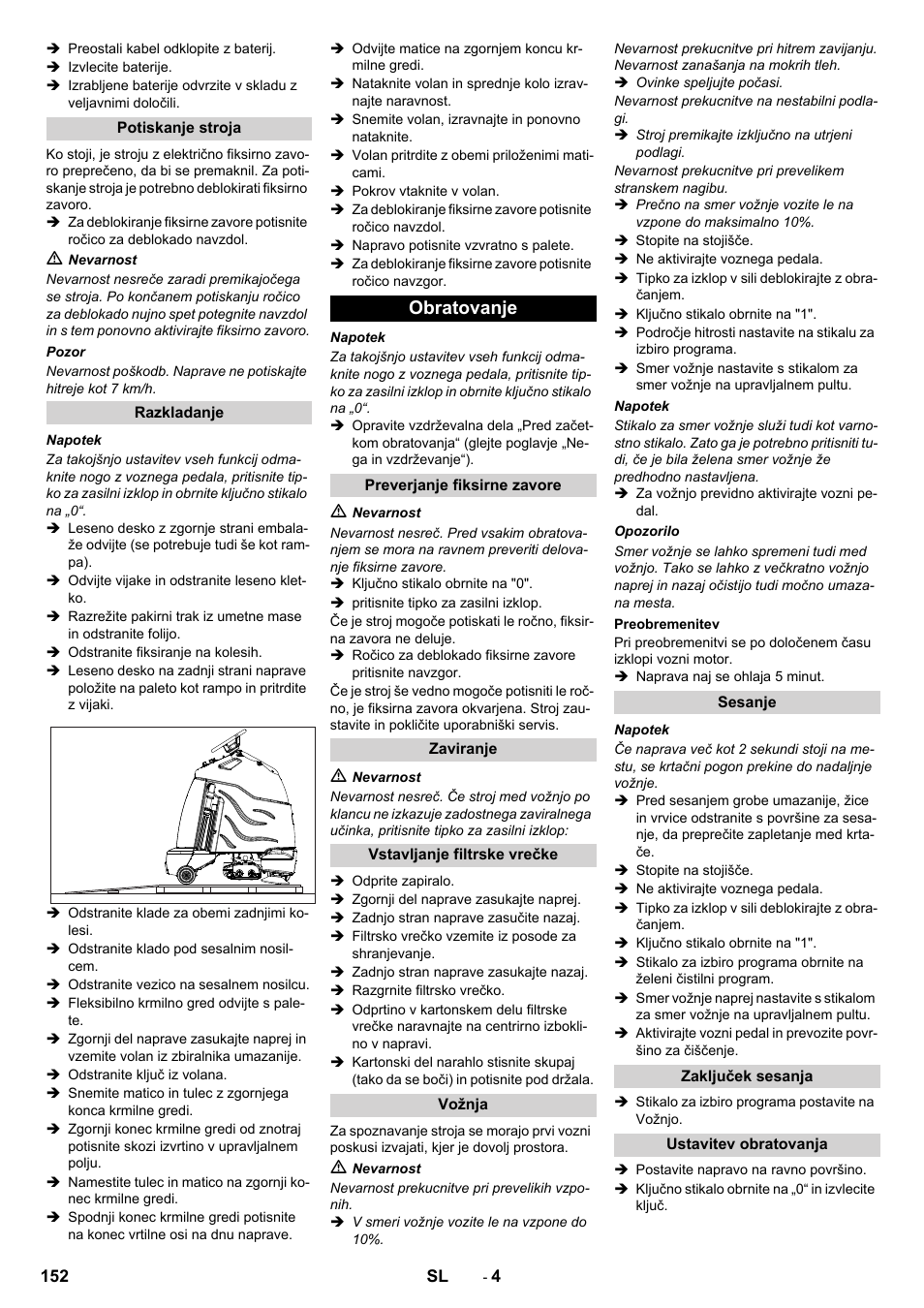 Obratovanje | Karcher CV 60-2 RS User Manual | Page 152 / 250
