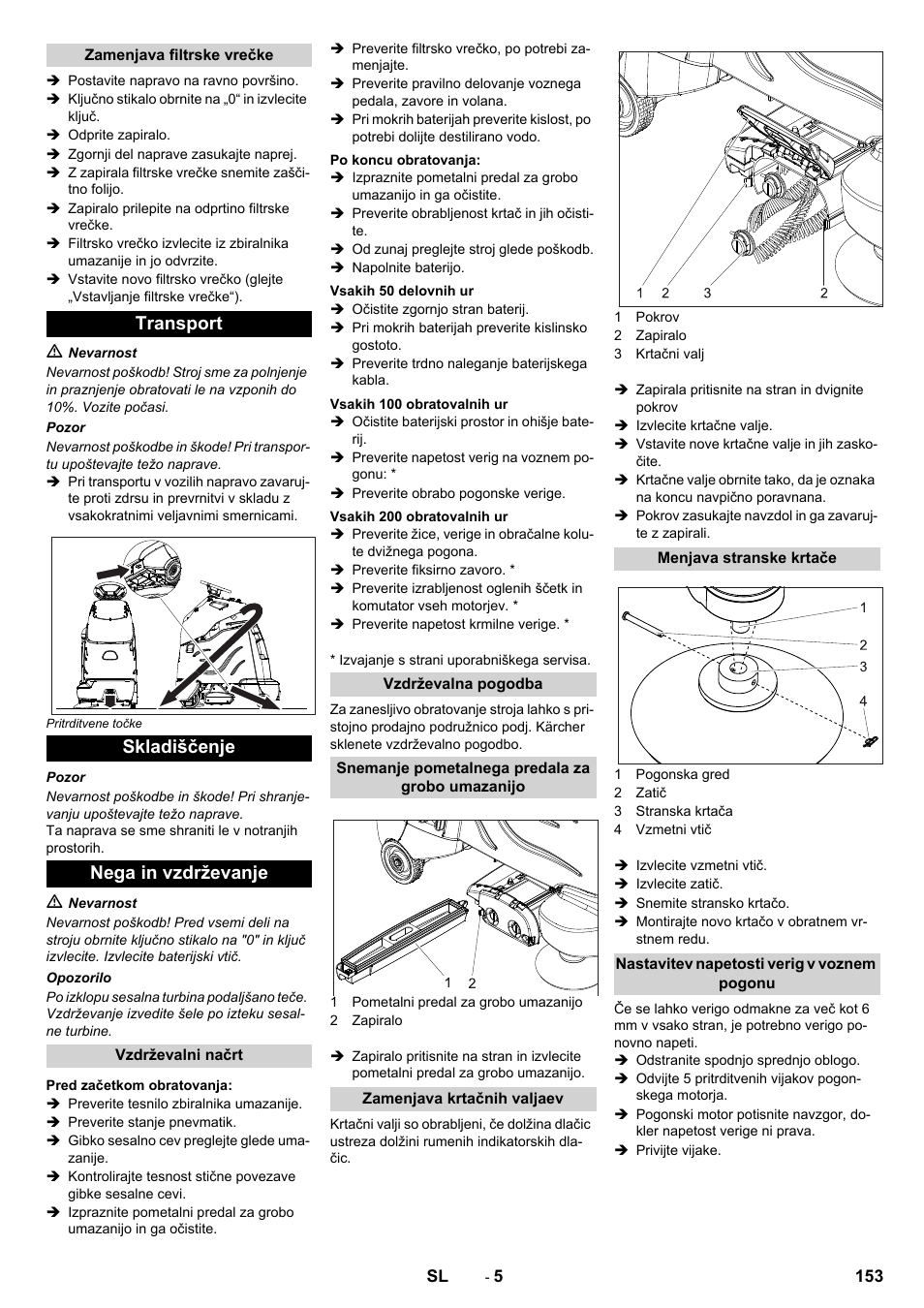 Transport skladiščenje nega in vzdrževanje | Karcher CV 60-2 RS User Manual | Page 153 / 250