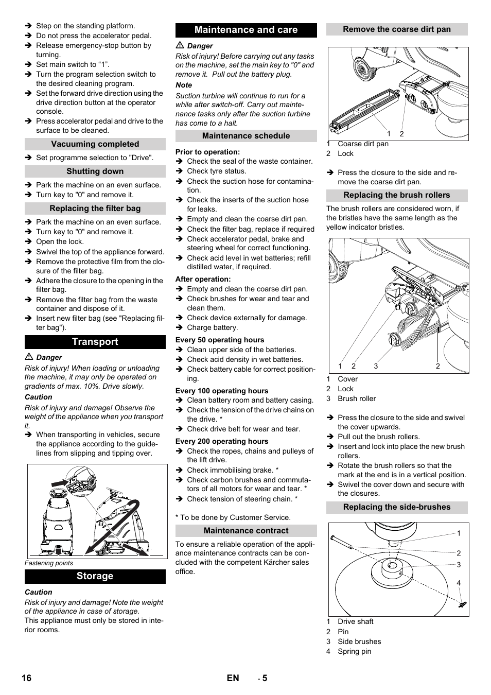 Transport storage maintenance and care | Karcher CV 60-2 RS User Manual | Page 16 / 250