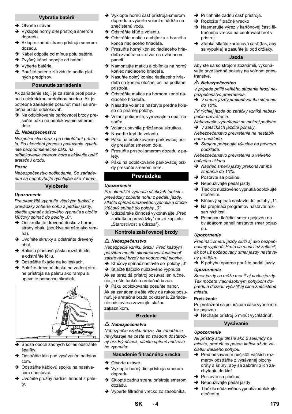 Prevádzka | Karcher CV 60-2 RS User Manual | Page 179 / 250