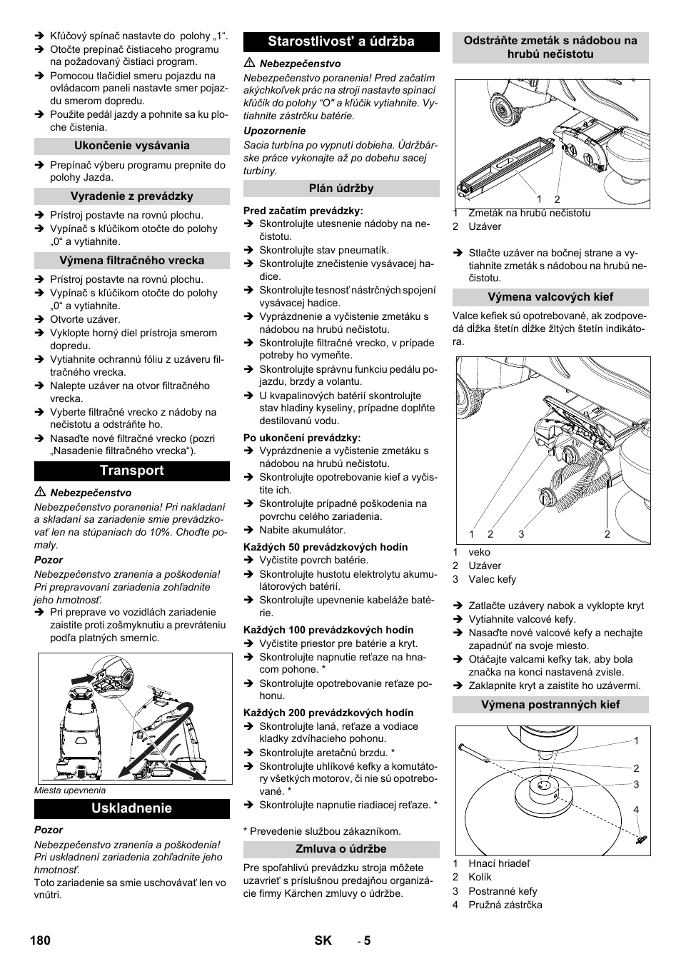 Transport uskladnenie starostlivost' a údržba | Karcher CV 60-2 RS User Manual | Page 180 / 250