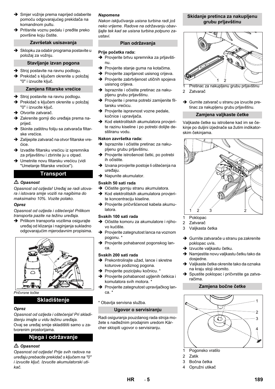 Transport skladištenje njega i održavanje | Karcher CV 60-2 RS User Manual | Page 189 / 250