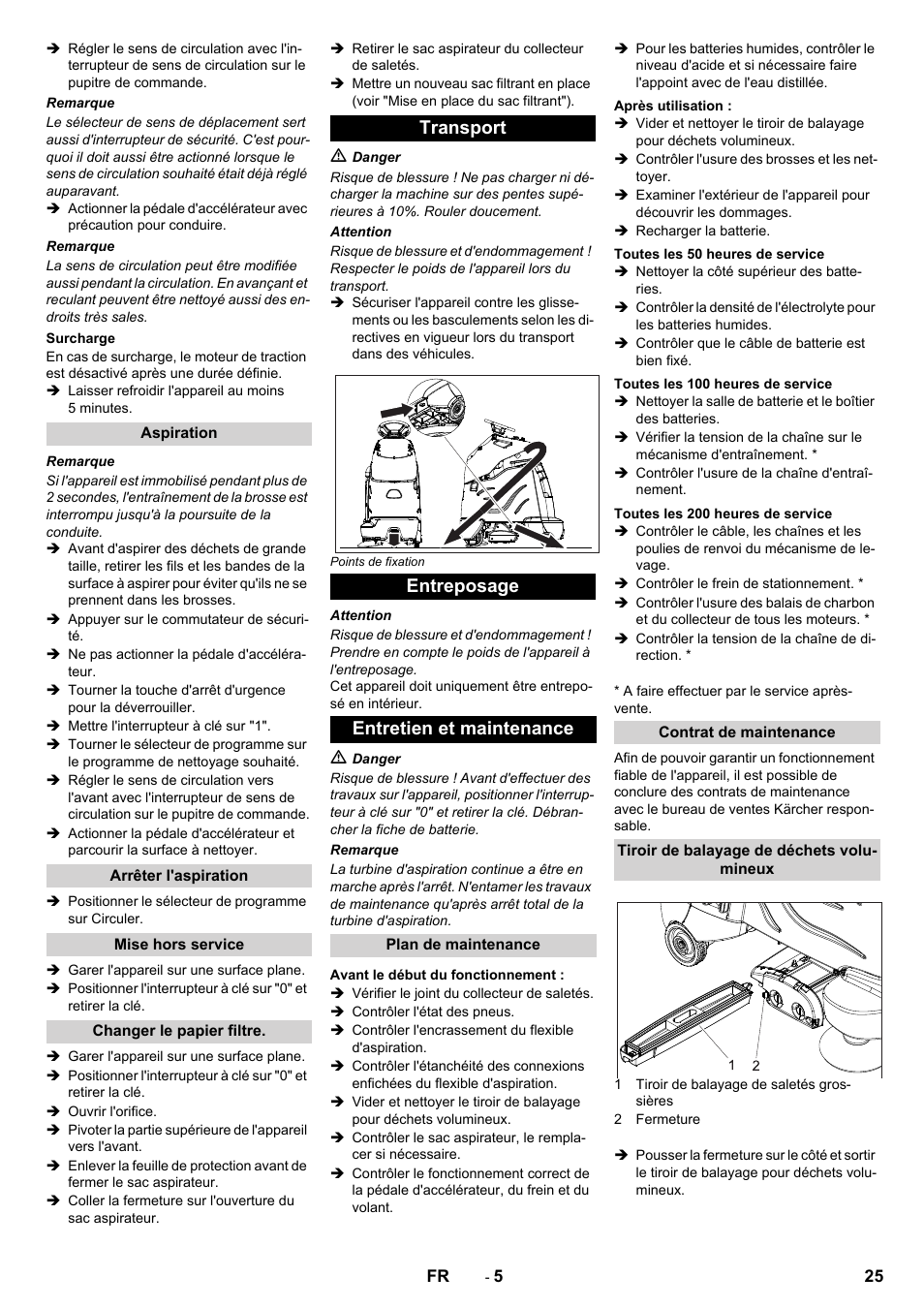 Transport entreposage entretien et maintenance | Karcher CV 60-2 RS User Manual | Page 25 / 250