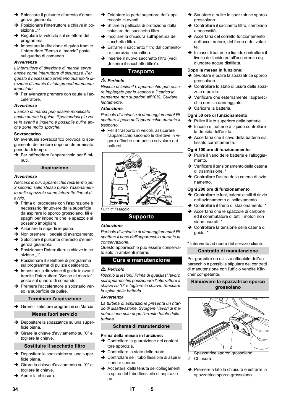 Trasporto supporto cura e manutenzione | Karcher CV 60-2 RS User Manual | Page 34 / 250