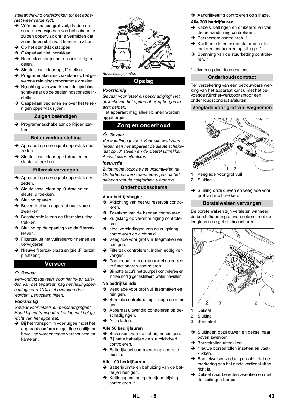Vervoer opslag zorg en onderhoud | Karcher CV 60-2 RS User Manual | Page 43 / 250