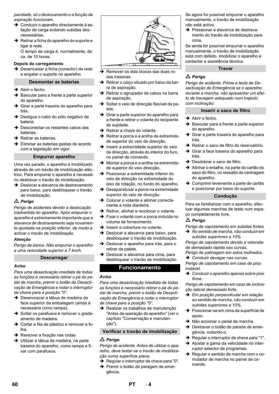 Funcionamento | Karcher CV 60-2 RS User Manual | Page 60 / 250