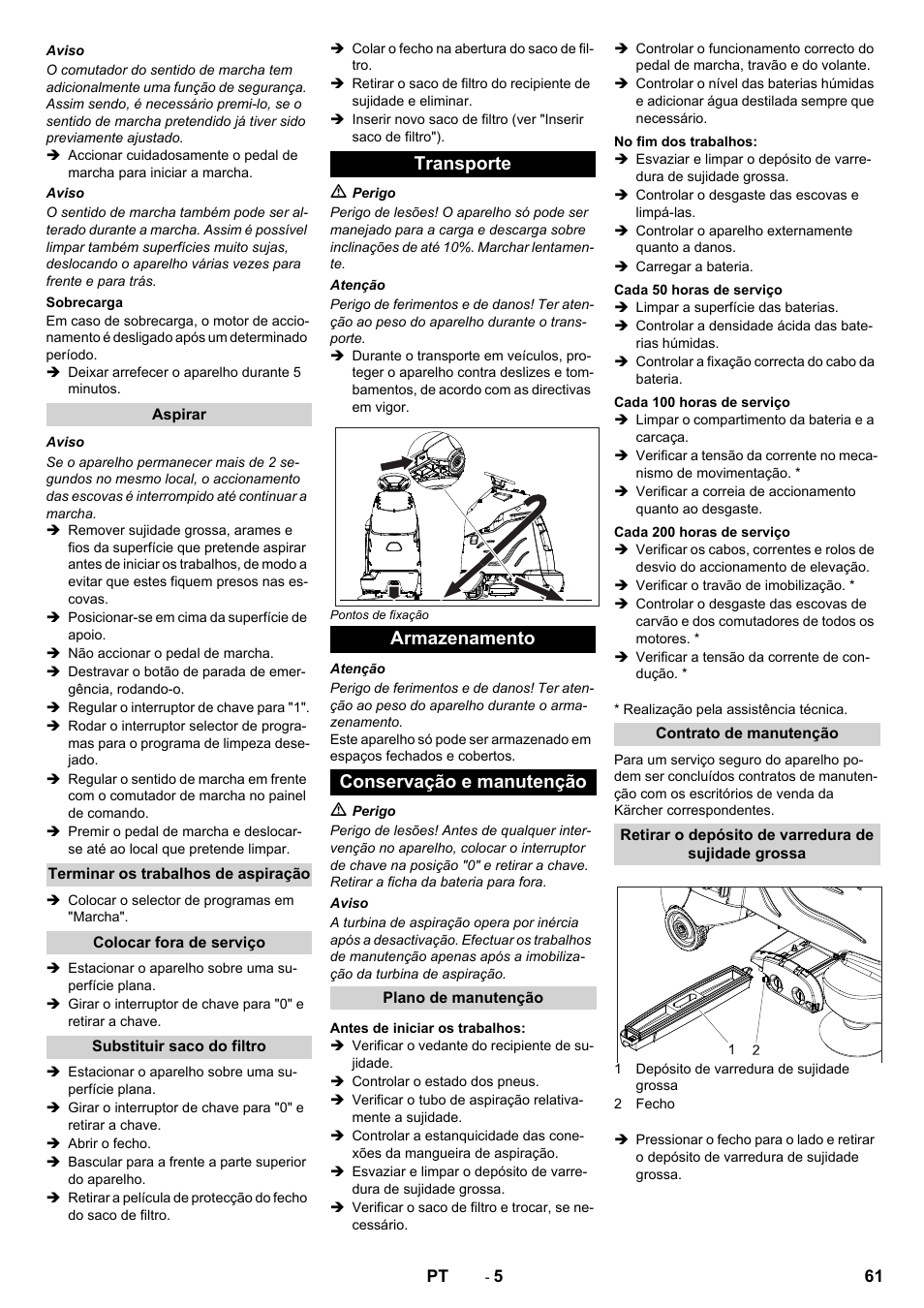 Transporte armazenamento conservação e manutenção | Karcher CV 60-2 RS User Manual | Page 61 / 250