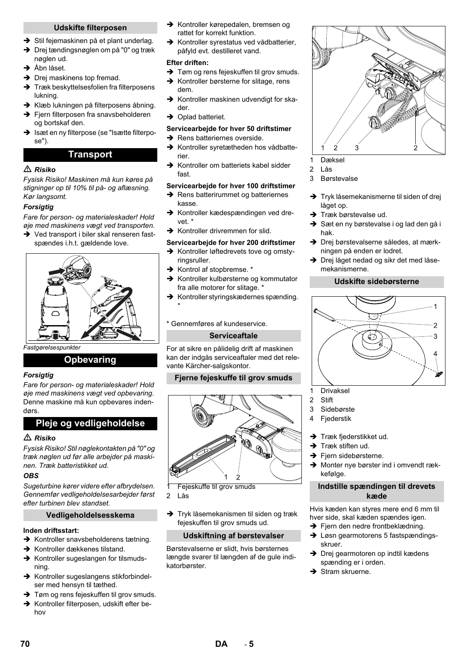 Transport opbevaring pleje og vedligeholdelse | Karcher CV 60-2 RS User Manual | Page 70 / 250