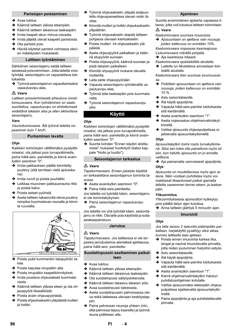 Käyttö | Karcher CV 60-2 RS User Manual | Page 96 / 250