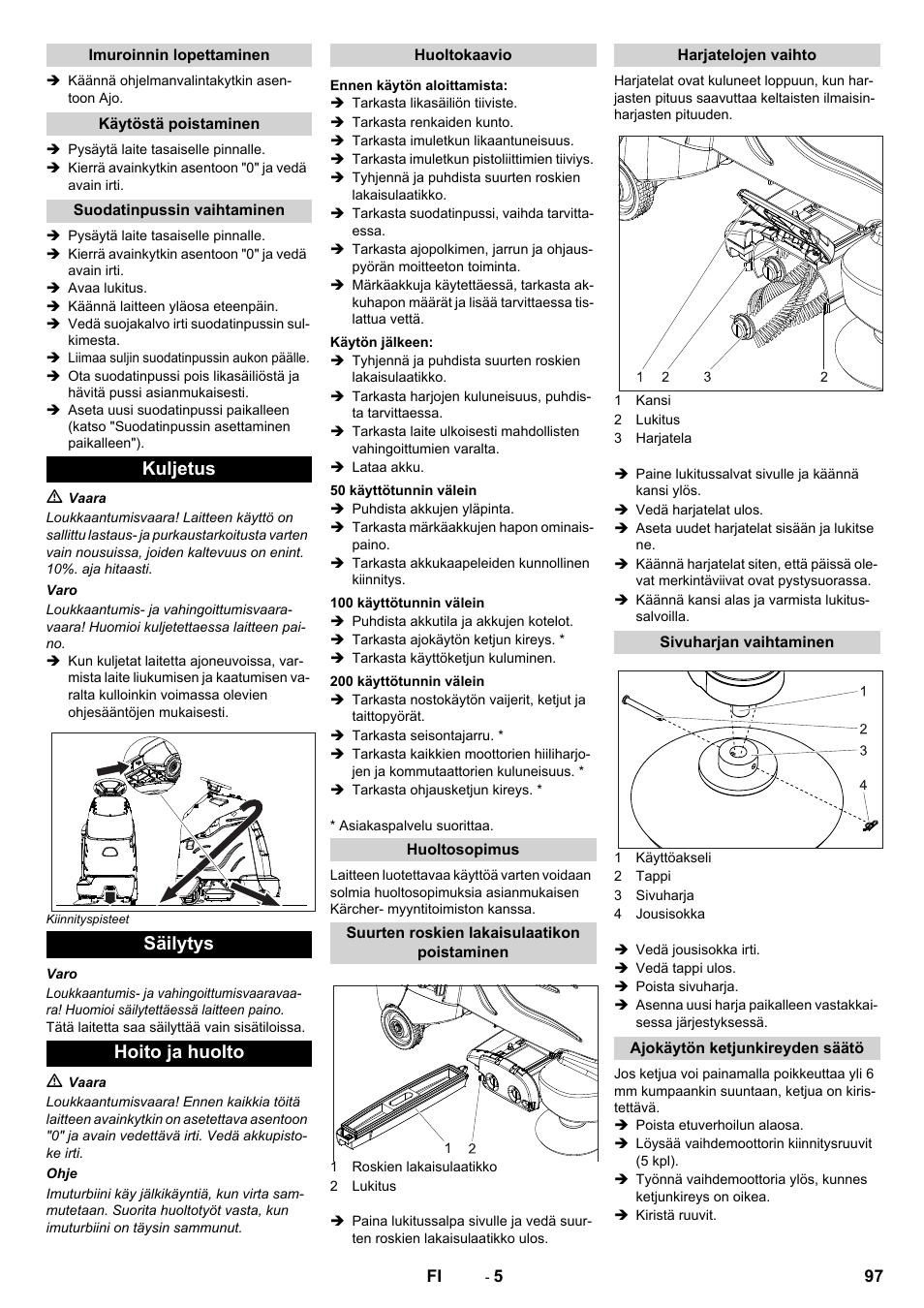 Kuljetus säilytys hoito ja huolto | Karcher CV 60-2 RS User Manual | Page 97 / 250