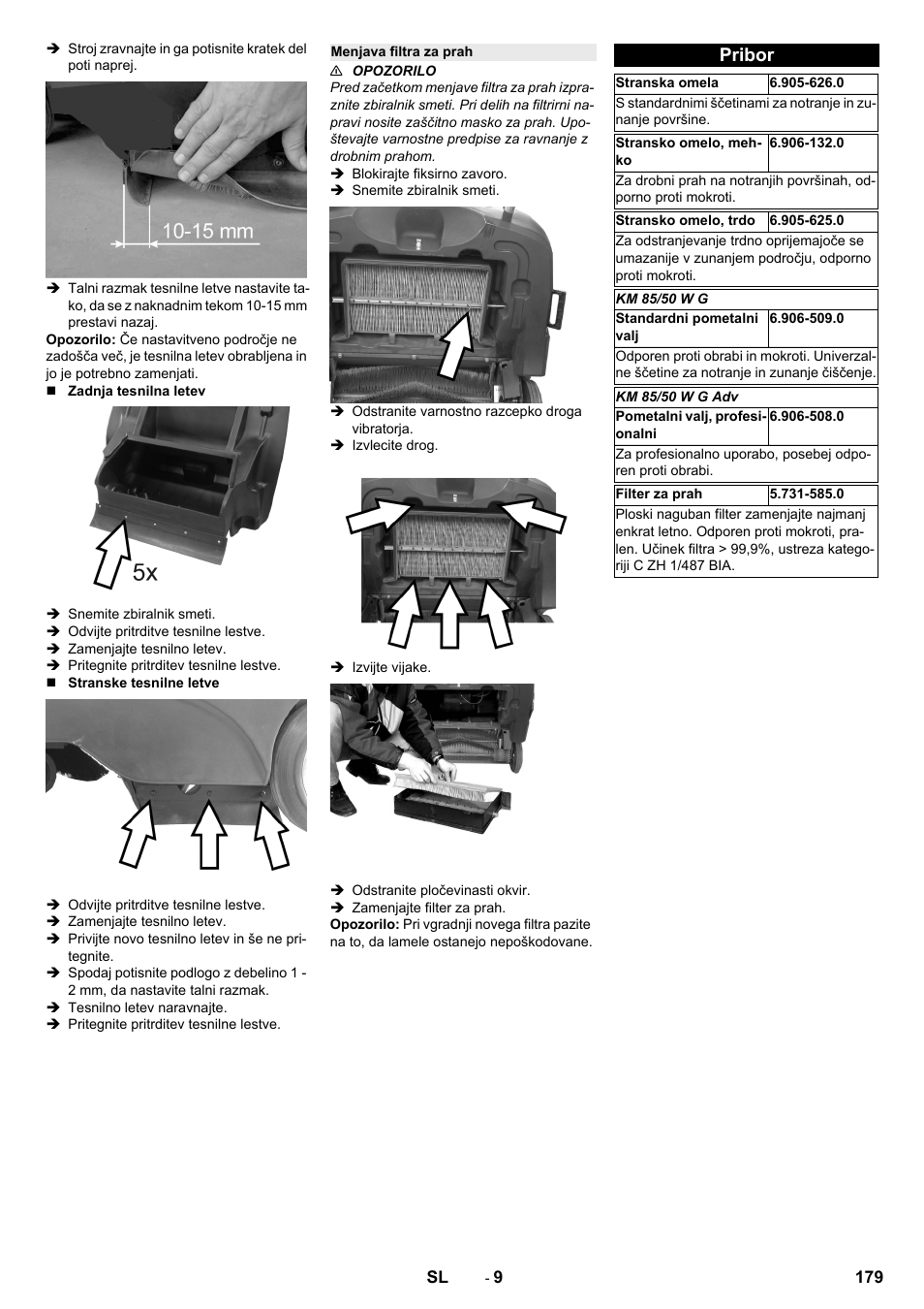 Menjava filtra za prah, Pribor | Karcher KM 85-50 W P Adv User Manual | Page 179 / 296