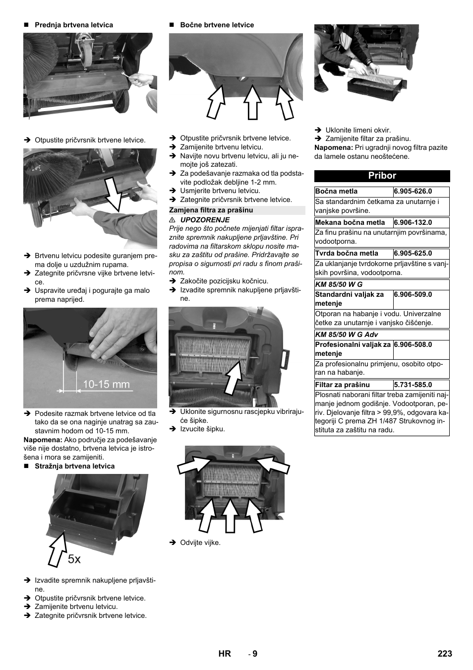 Zamjena filtra za prašinu, Pribor | Karcher KM 85-50 W P Adv User Manual | Page 223 / 296