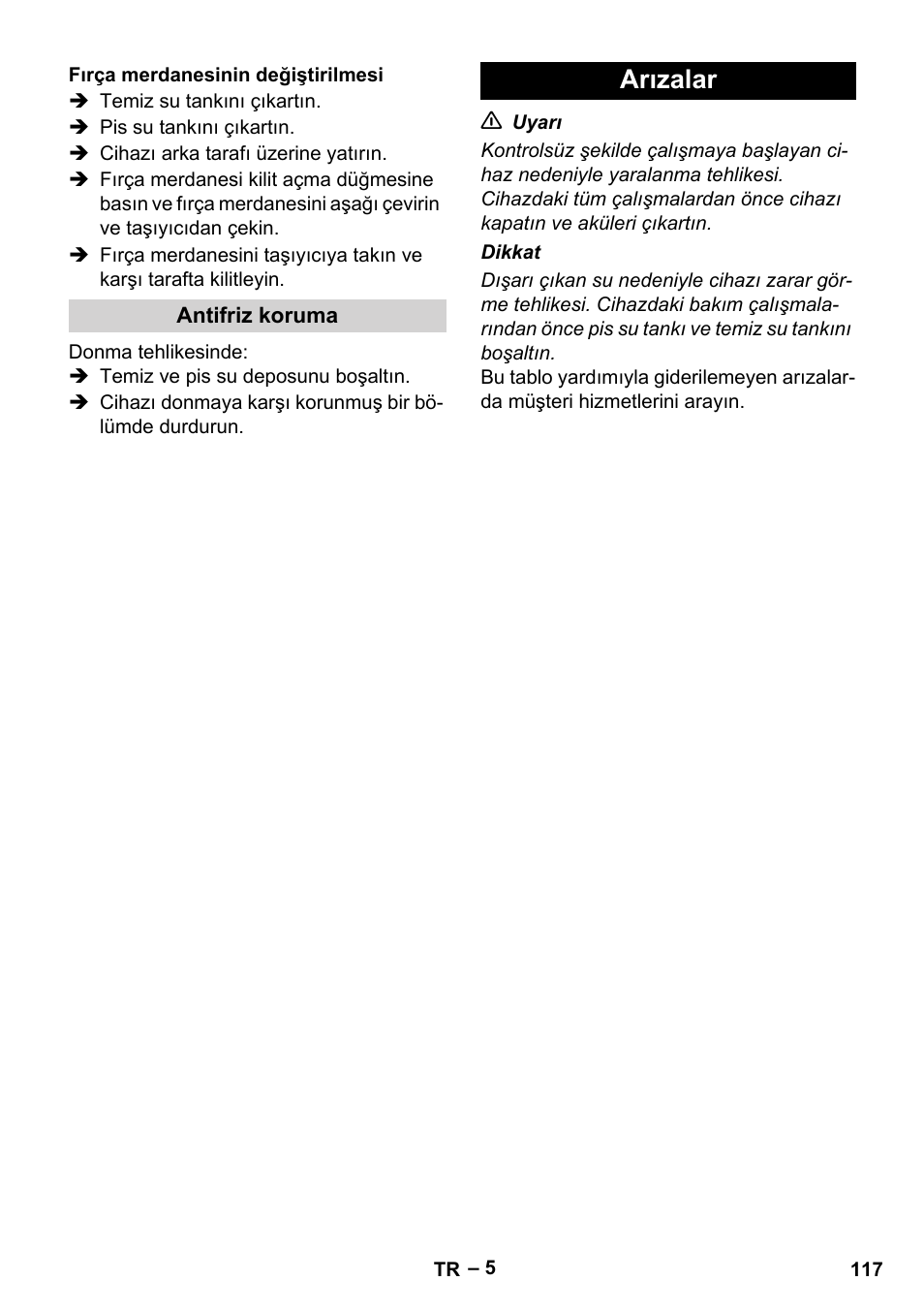 Arızalar | Karcher BR 30-4 C Bp Pack User Manual | Page 117 / 252