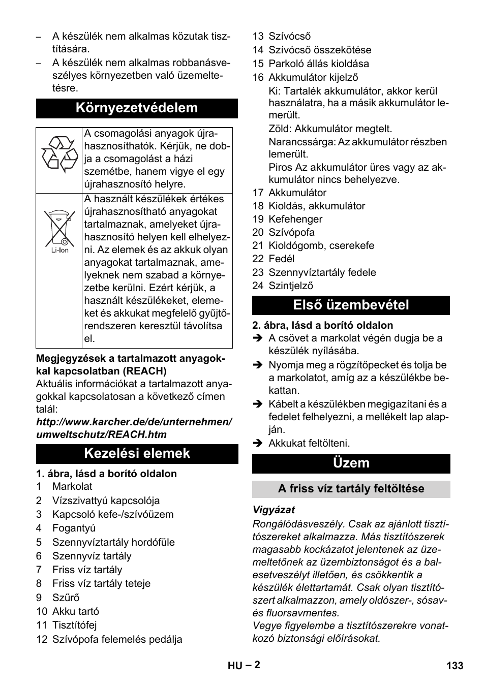 Környezetvédelem, Kezelési elemek első üzembevétel üzem | Karcher BR 30-4 C Bp Pack User Manual | Page 133 / 252
