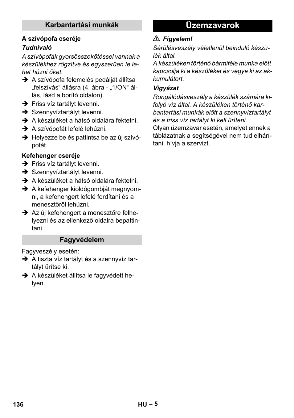 Üzemzavarok | Karcher BR 30-4 C Bp Pack User Manual | Page 136 / 252