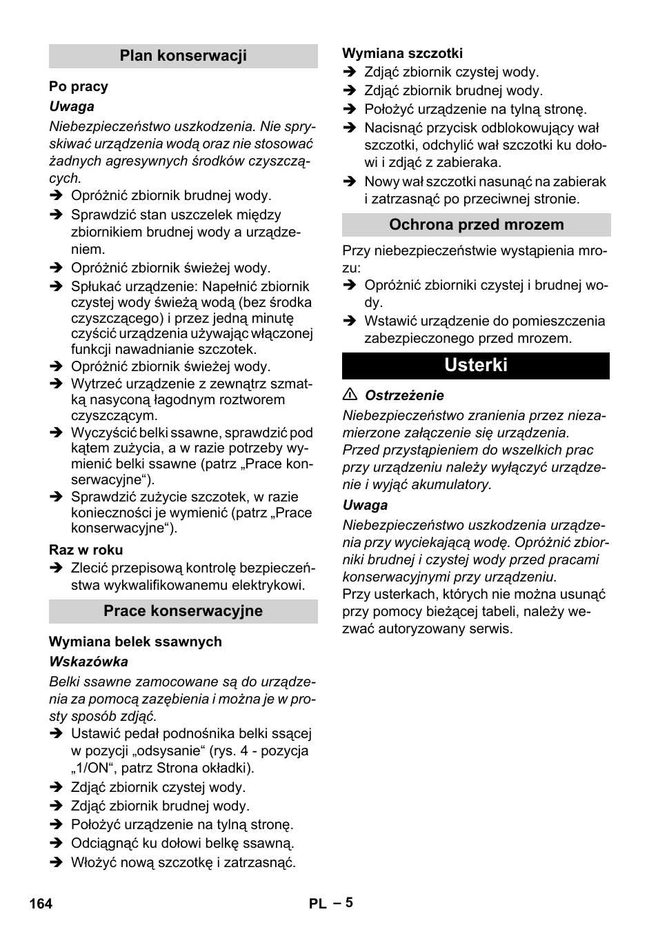 Usterki | Karcher BR 30-4 C Bp Pack User Manual | Page 164 / 252