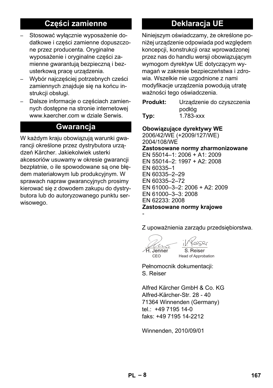 Części zamienne gwarancja deklaracja ue | Karcher BR 30-4 C Bp Pack User Manual | Page 167 / 252