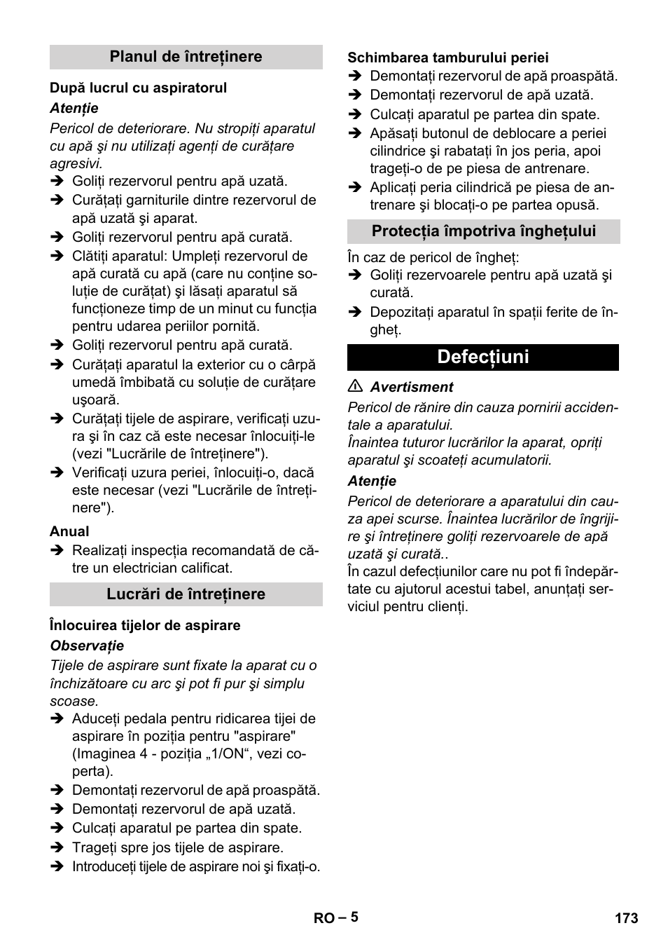 Defecţiuni | Karcher BR 30-4 C Bp Pack User Manual | Page 173 / 252