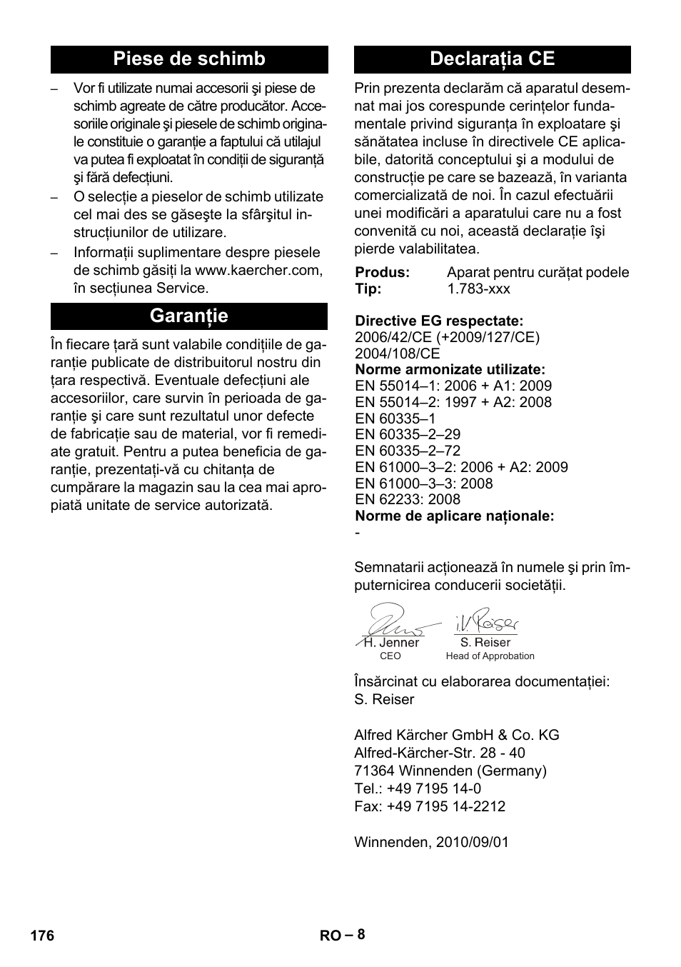 Piese de schimb garanţie declaraţia ce | Karcher BR 30-4 C Bp Pack User Manual | Page 176 / 252