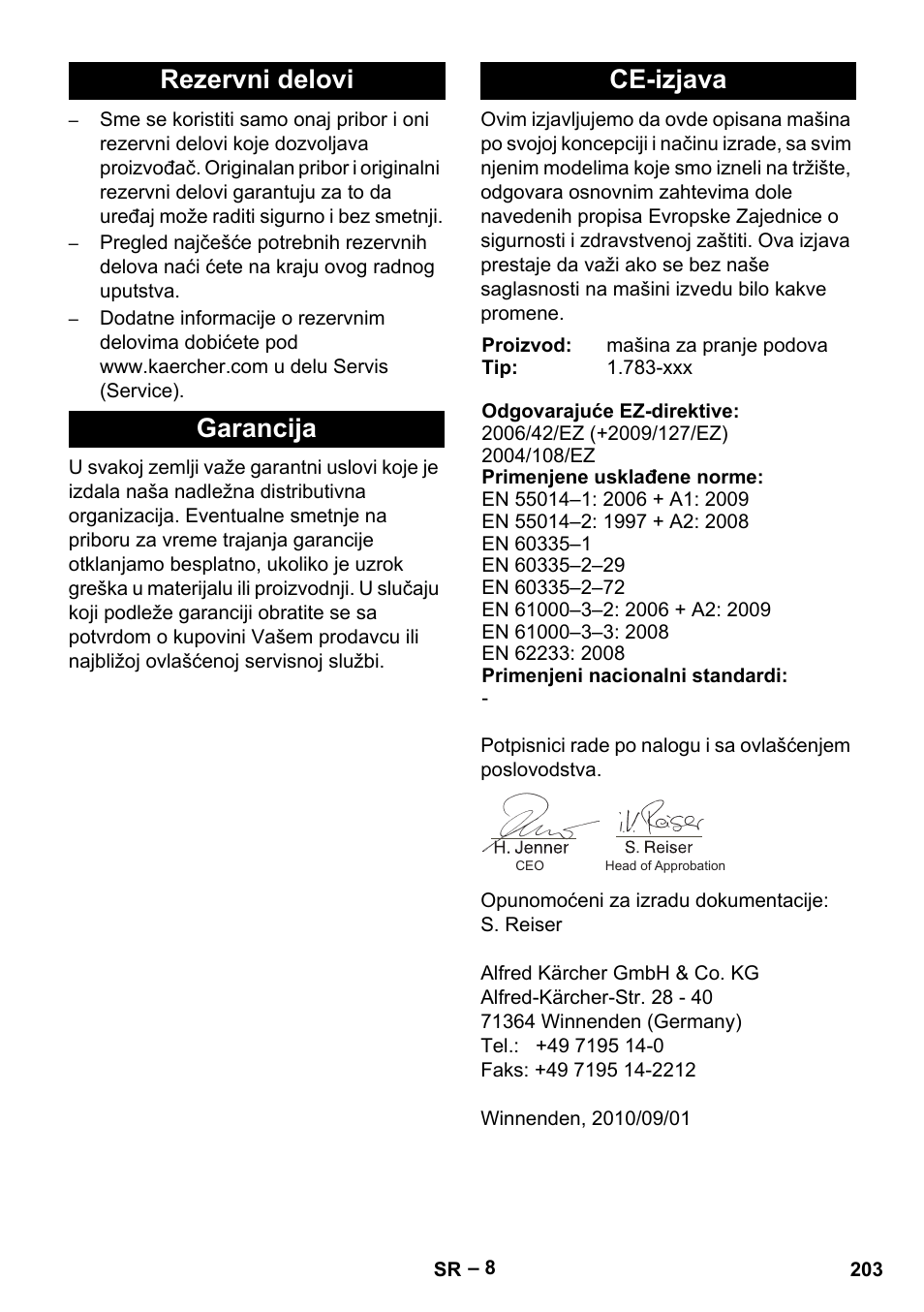 Rezervni delovi garancija ce-izjava | Karcher BR 30-4 C Bp Pack User Manual | Page 203 / 252