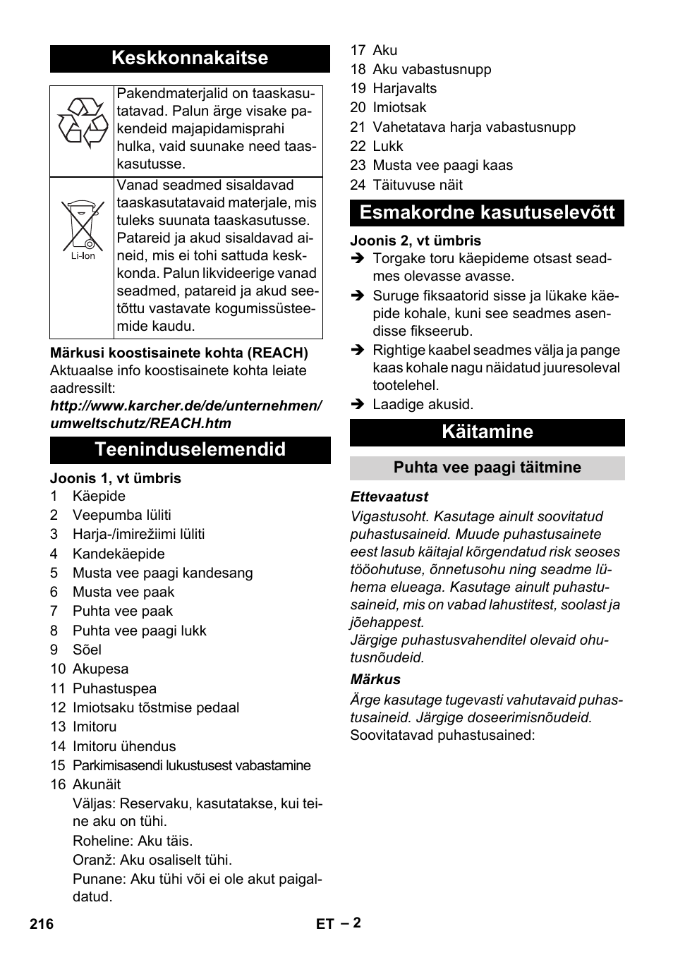 Keskkonnakaitse | Karcher BR 30-4 C Bp Pack User Manual | Page 216 / 252