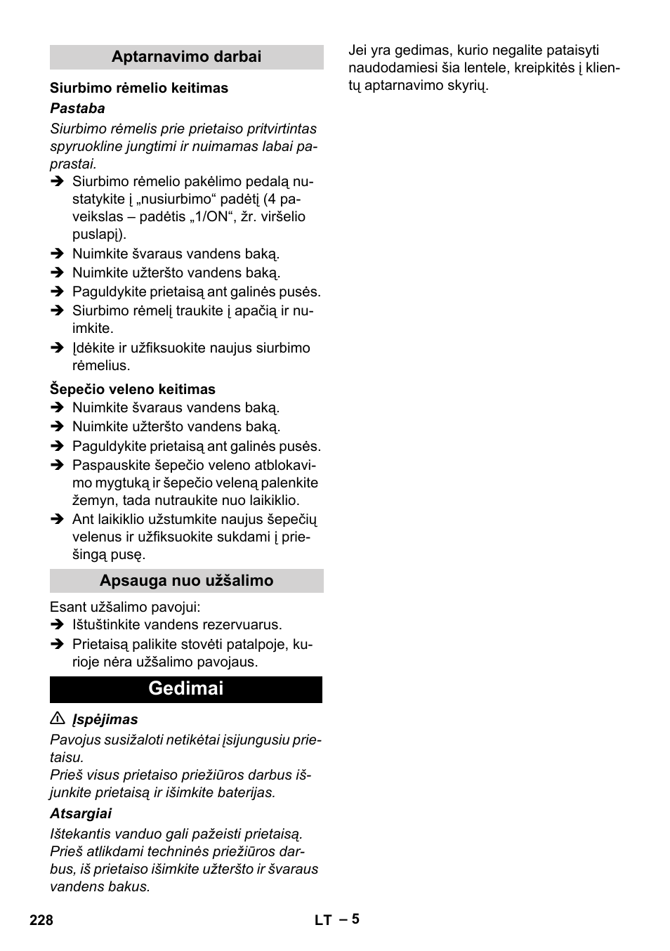 Gedimai | Karcher BR 30-4 C Bp Pack User Manual | Page 228 / 252