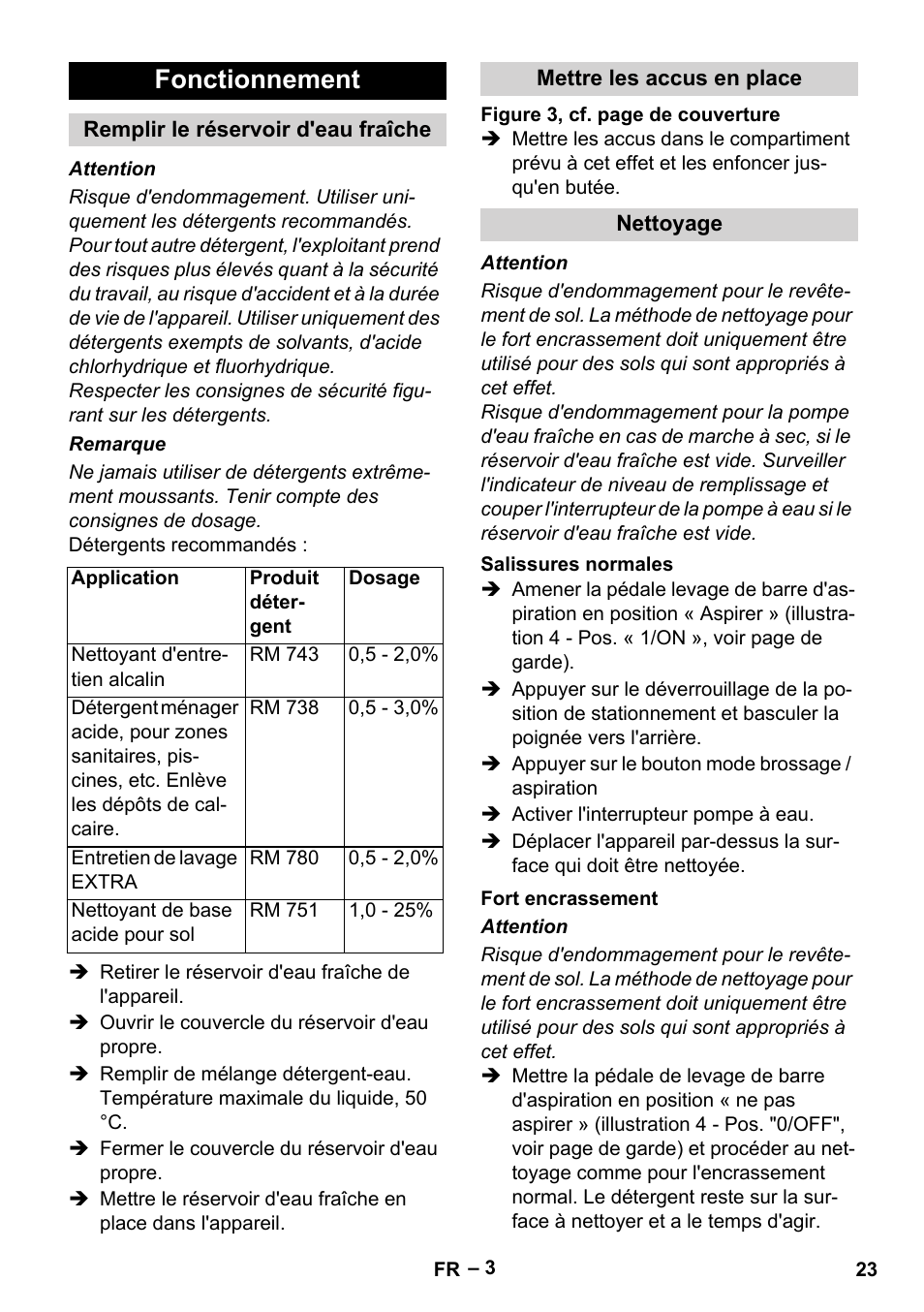 Fonctionnement | Karcher BR 30-4 C Bp Pack User Manual | Page 23 / 252