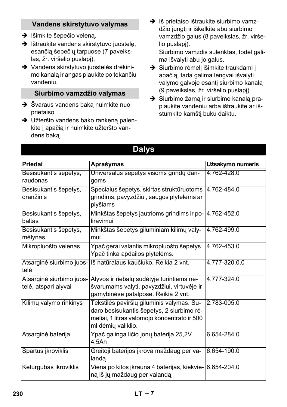 Dalys | Karcher BR 30-4 C Bp Pack User Manual | Page 230 / 252