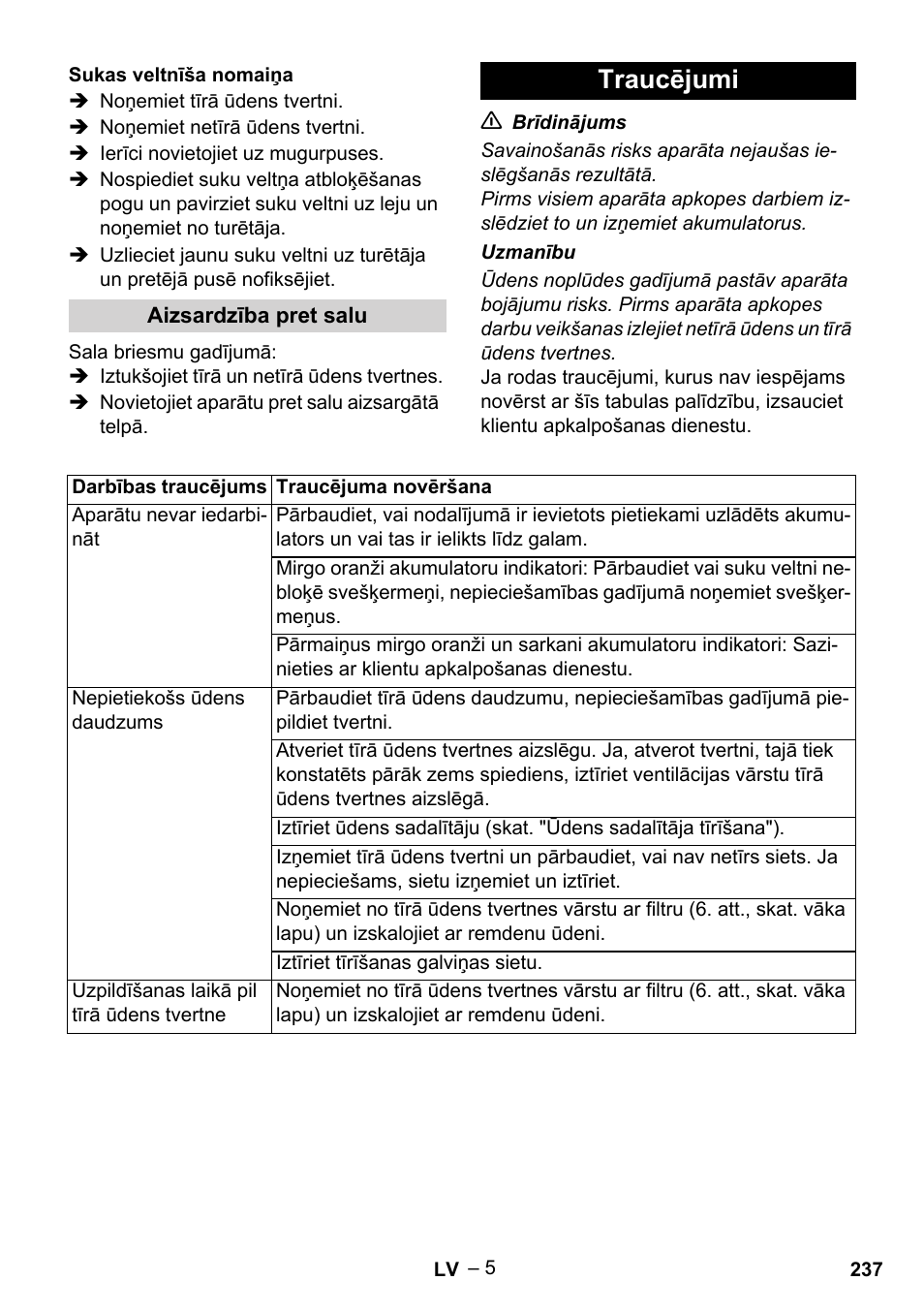 Traucējumi | Karcher BR 30-4 C Bp Pack User Manual | Page 237 / 252