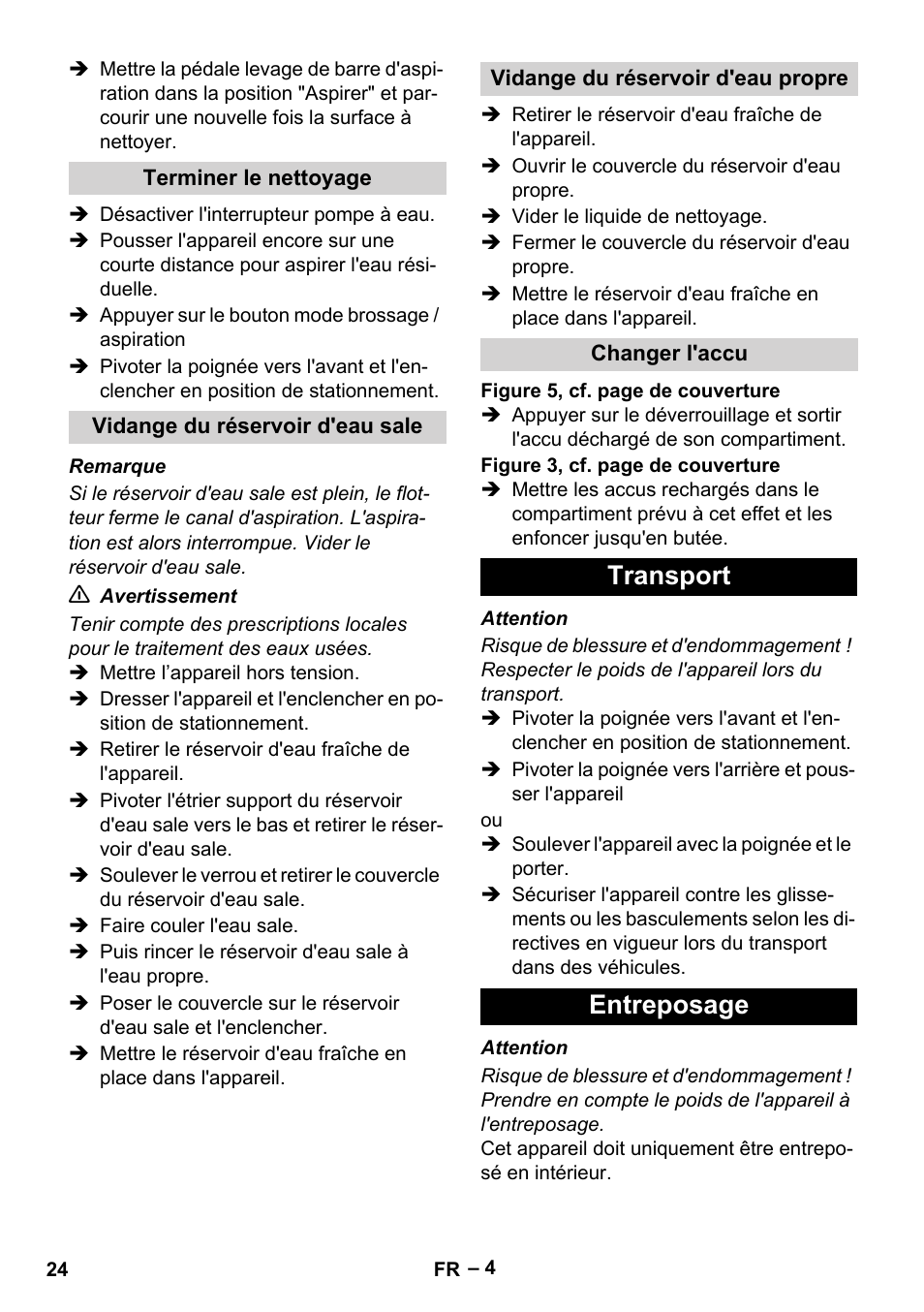 Transport entreposage | Karcher BR 30-4 C Bp Pack User Manual | Page 24 / 252