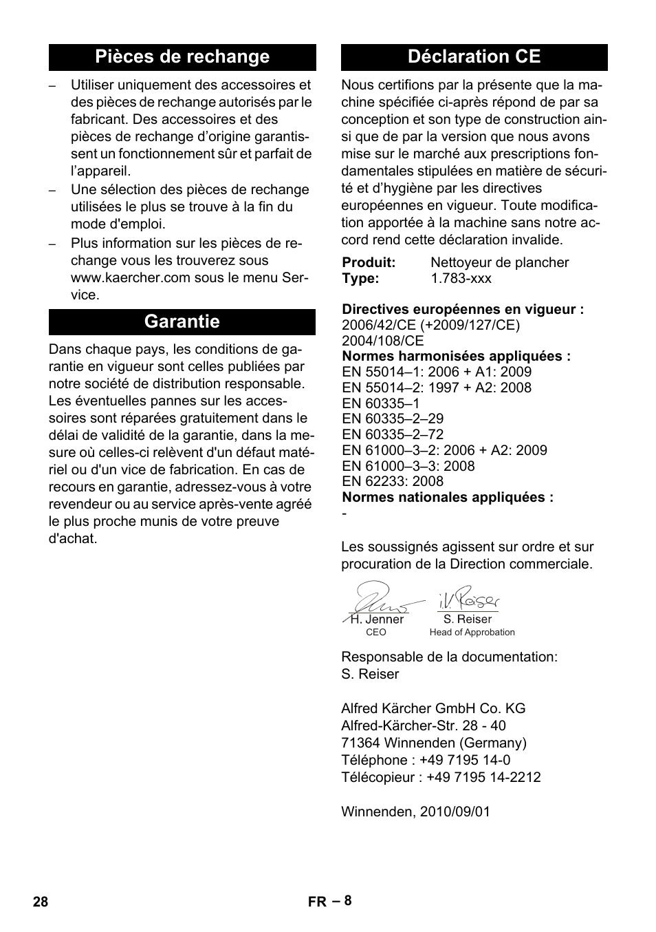 Pièces de rechange garantie déclaration ce | Karcher BR 30-4 C Bp Pack User Manual | Page 28 / 252