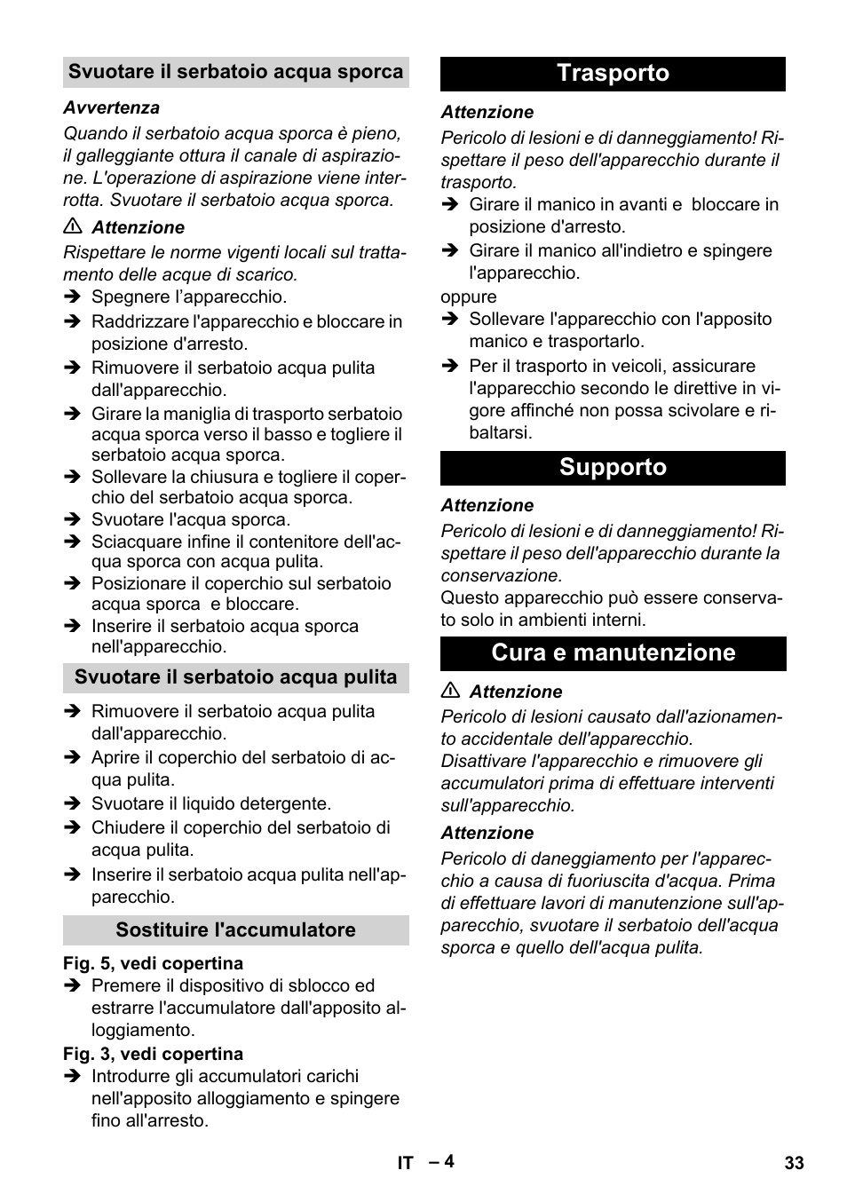 Trasporto supporto cura e manutenzione | Karcher BR 30-4 C Bp Pack User Manual | Page 33 / 252