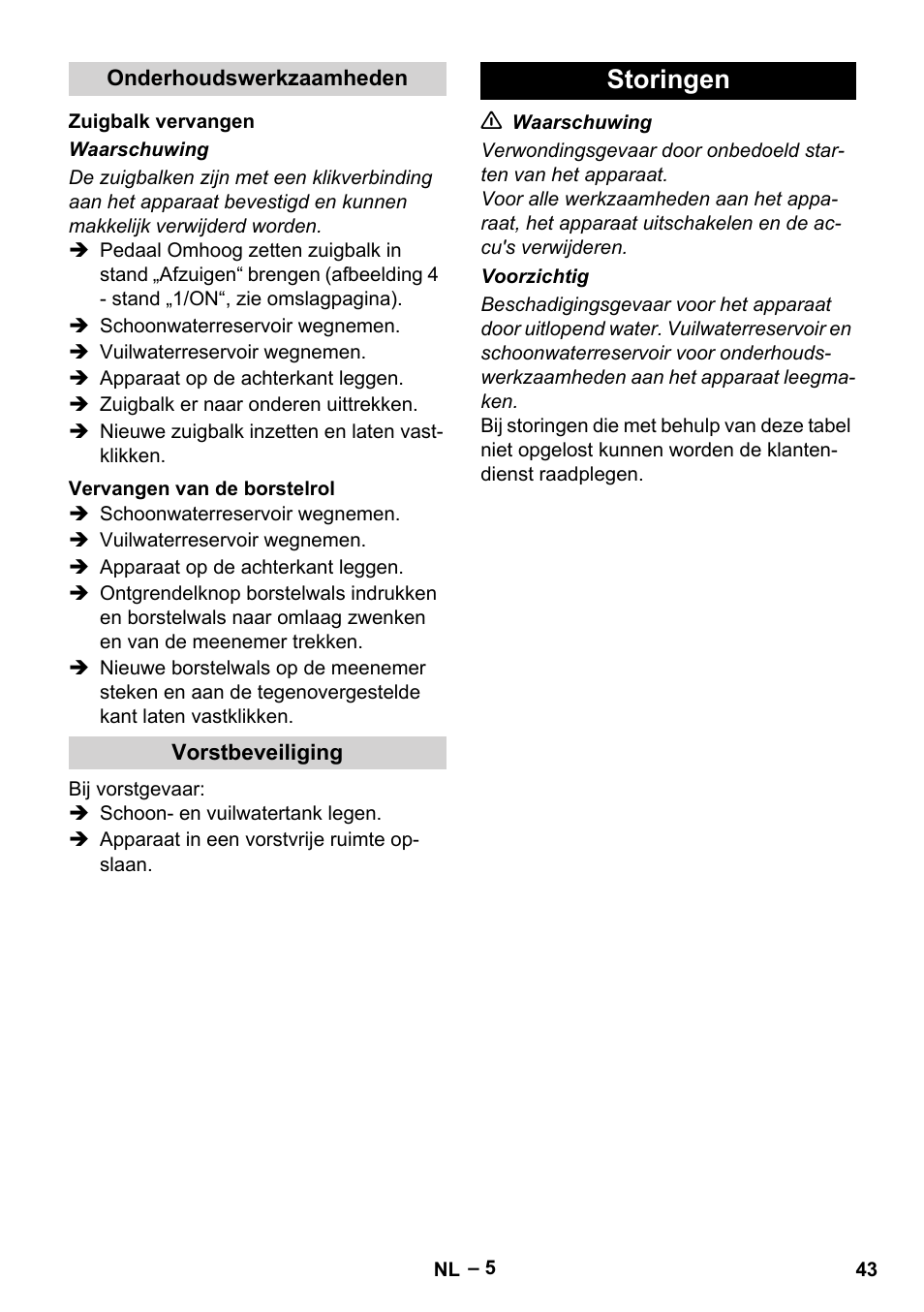 Storingen | Karcher BR 30-4 C Bp Pack User Manual | Page 43 / 252