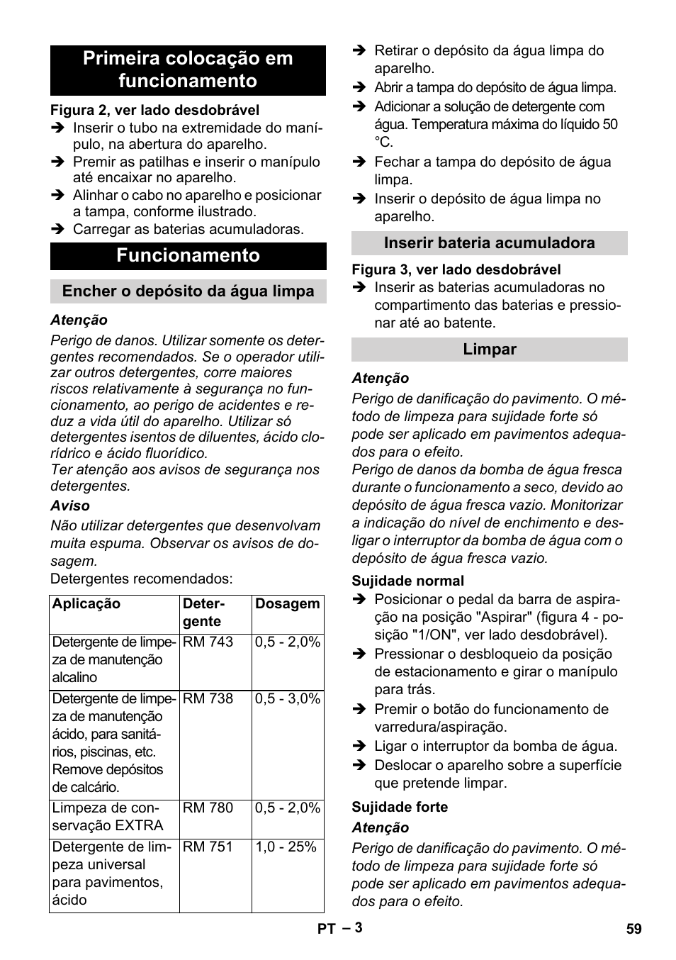 Primeira colocação em funcionamento funcionamento | Karcher BR 30-4 C Bp Pack User Manual | Page 59 / 252