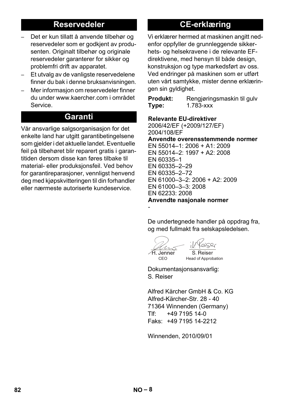 Reservedeler garanti ce-erklæring | Karcher BR 30-4 C Bp Pack User Manual | Page 82 / 252