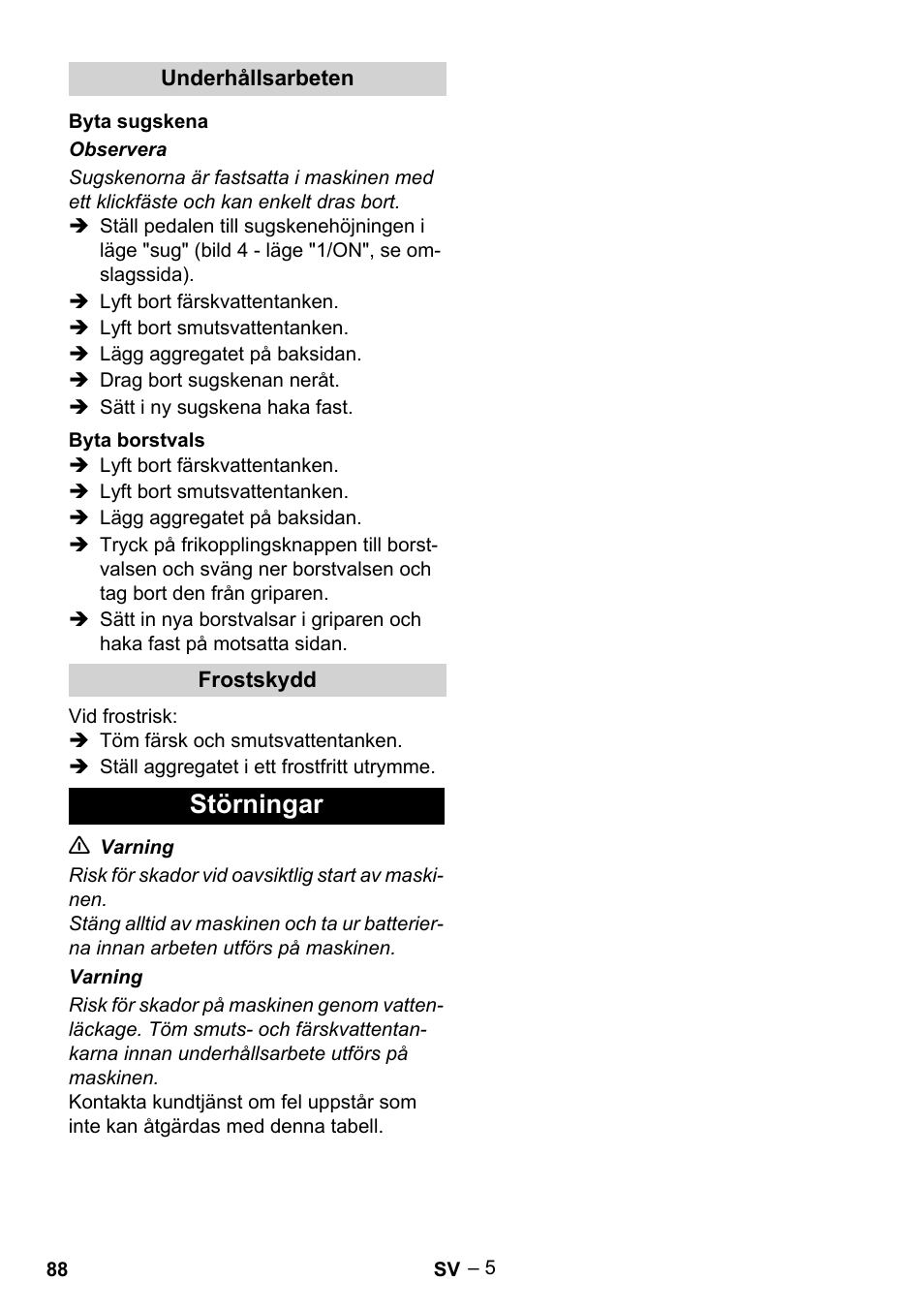 Störningar | Karcher BR 30-4 C Bp Pack User Manual | Page 88 / 252