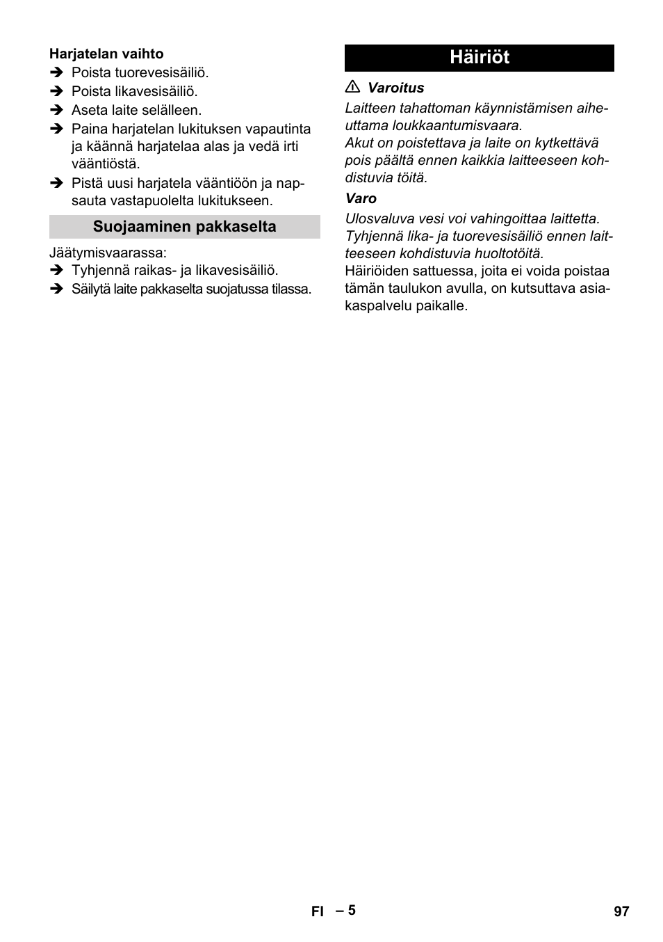 Häiriöt | Karcher BR 30-4 C Bp Pack User Manual | Page 97 / 252
