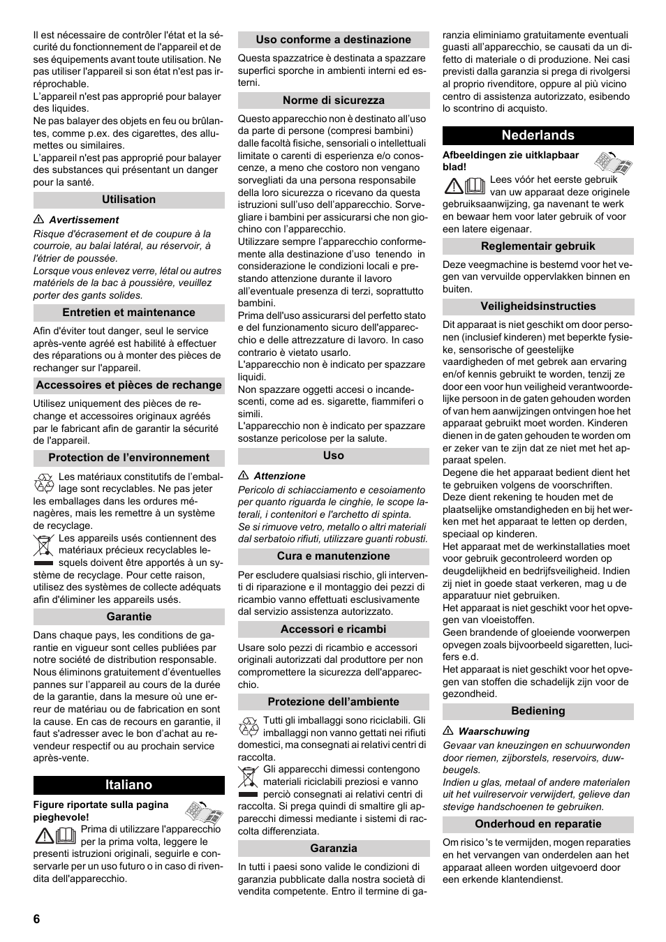 Italiano, Nederlands | Karcher KM 70-15 C User Manual | Page 6 / 18