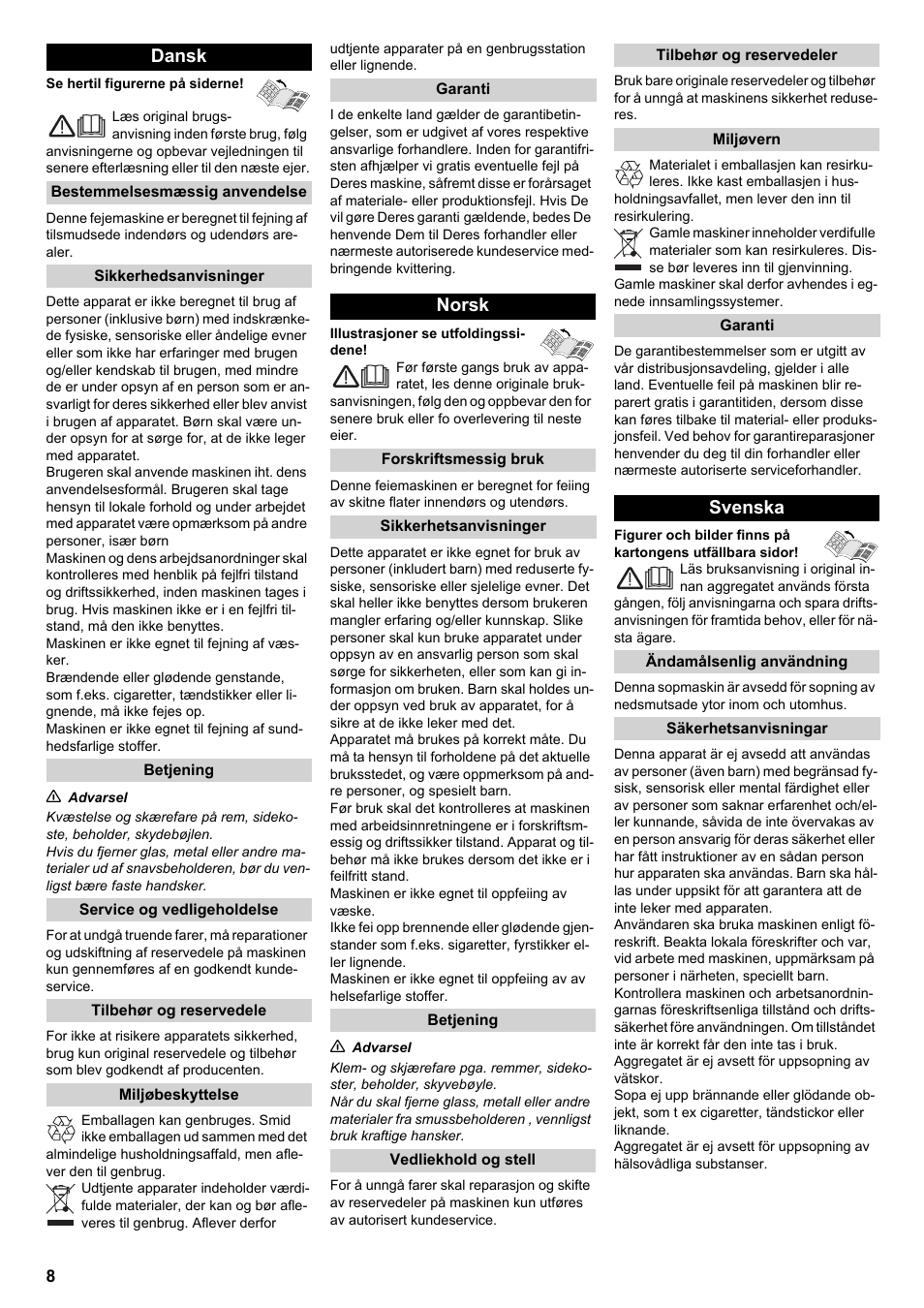 Dansk, Norsk, Svenska | Karcher KM 70-15 C User Manual | Page 8 / 18