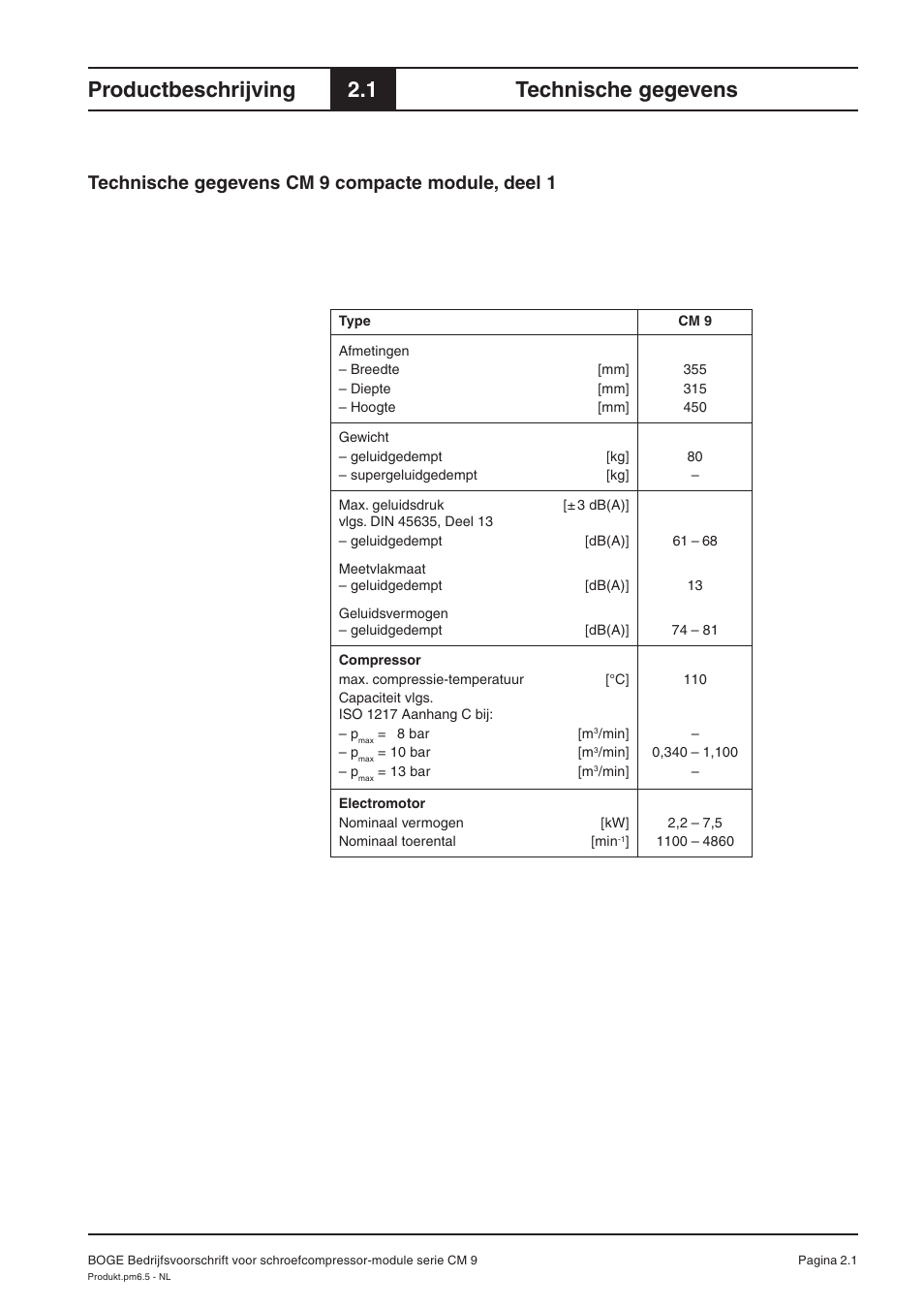 Productbeschrijving, 1 technische gegevens, Technische gegevens cm 9 compacte module, deel 1 | Karcher HD 7-250 De Tr1 User Manual | Page 231 / 264