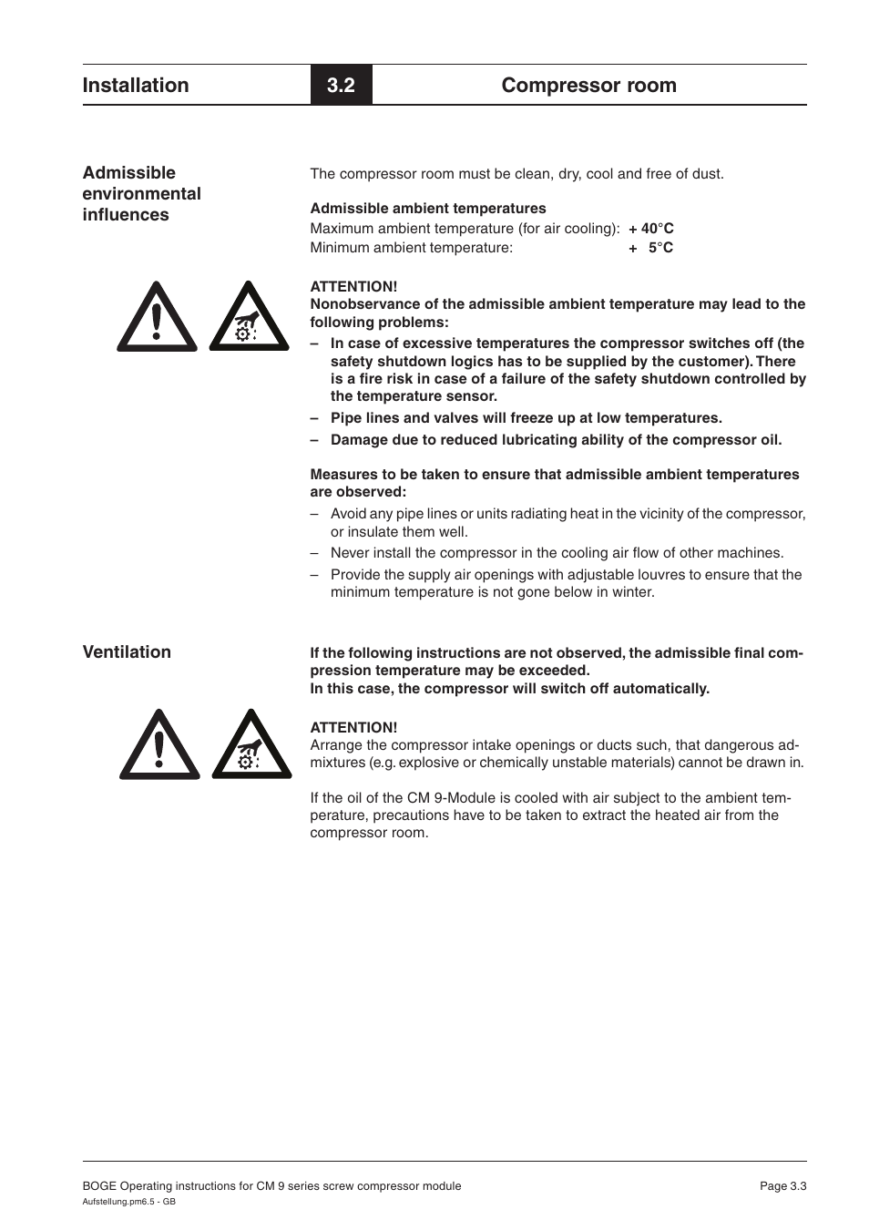 Installation, 2 compressor room | Karcher HD 7-250 De Tr1 User Manual | Page 67 / 264