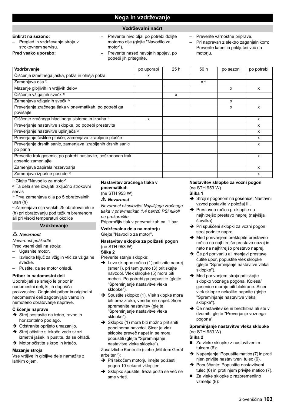 Nega in vzdrževanje | Karcher STH 10-76 W User Manual | Page 103 / 143