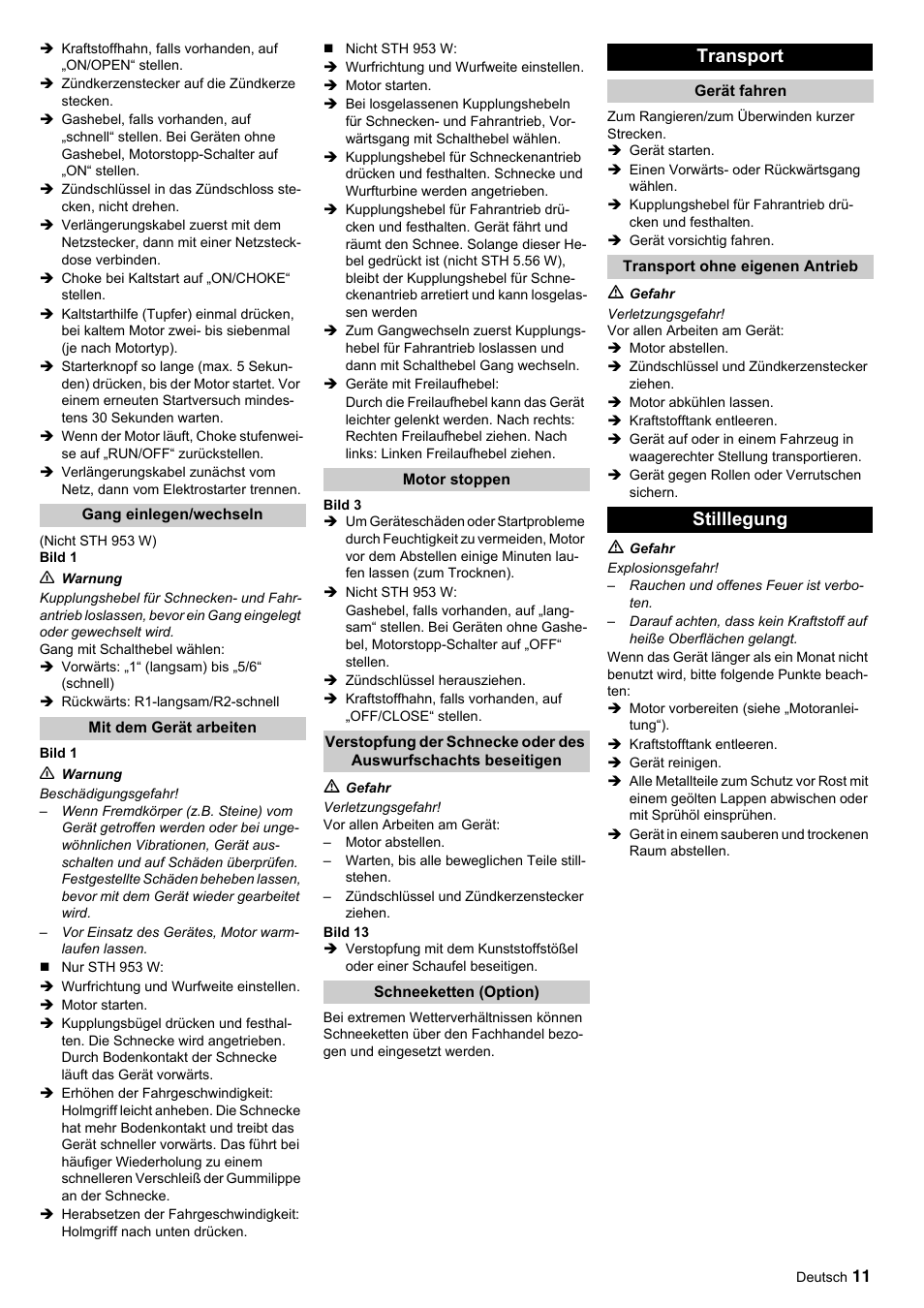 Transport, Stilllegung | Karcher STH 10-76 W User Manual | Page 11 / 143