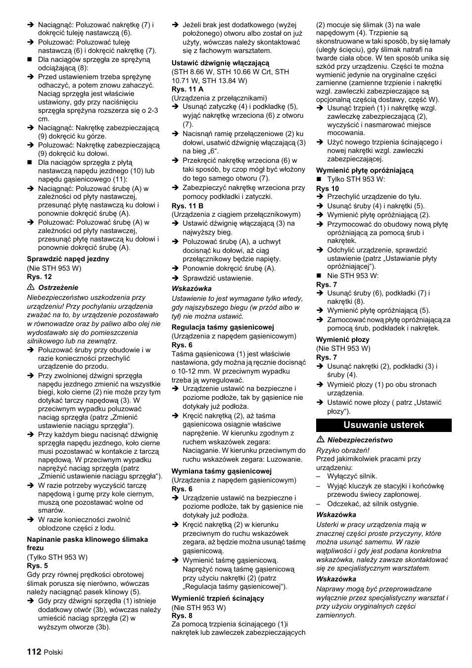 Usuwanie usterek | Karcher STH 10-76 W User Manual | Page 112 / 143