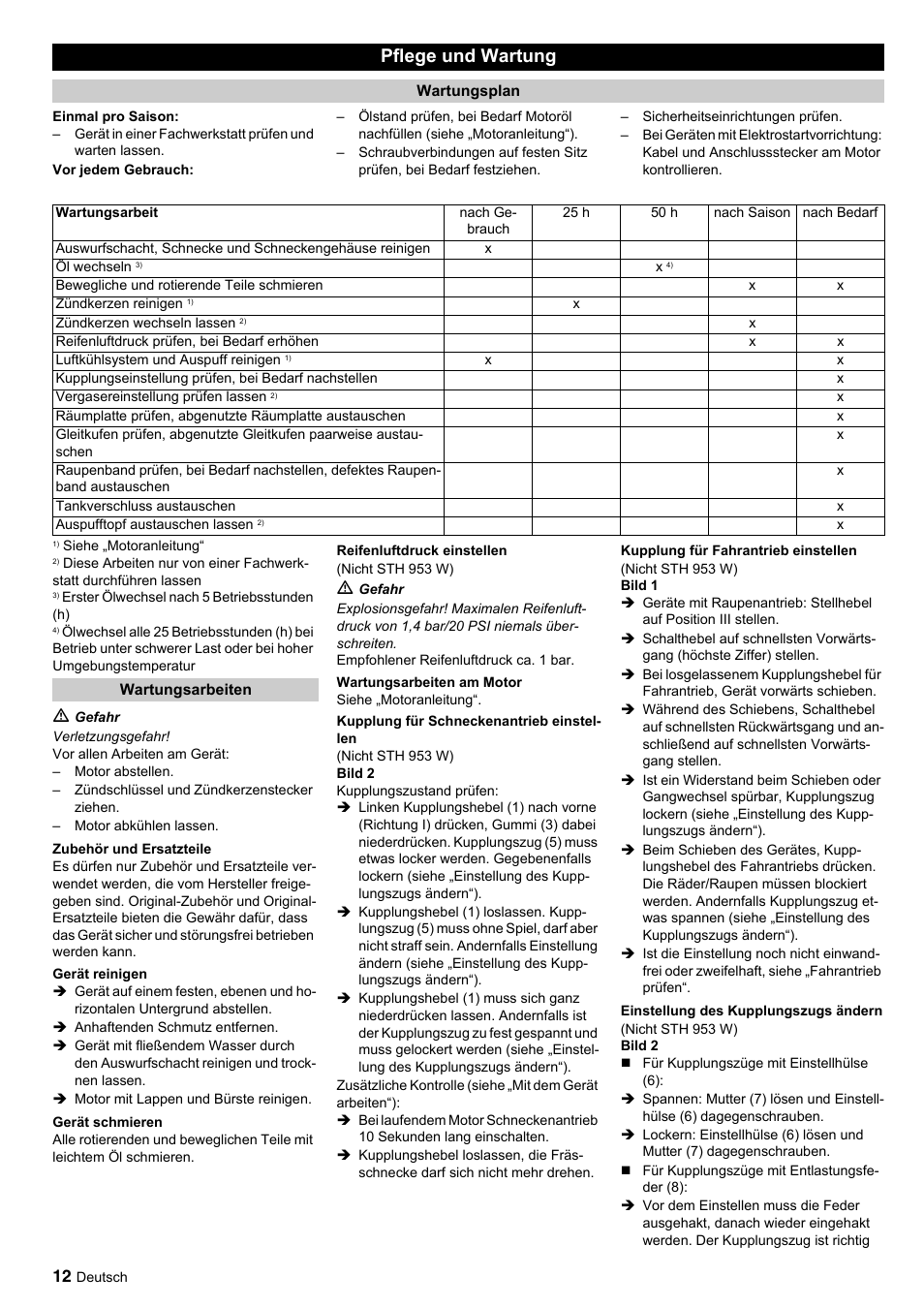 Pflege und wartung | Karcher STH 10-76 W User Manual | Page 12 / 143