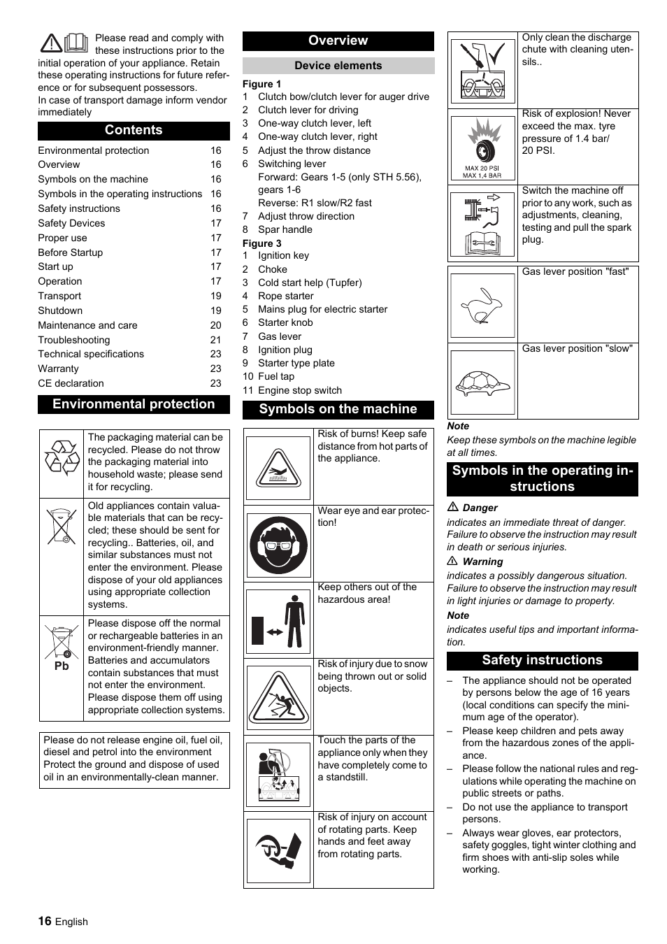 Contents environmental protection, Overview, Symbols on the machine | Karcher STH 10-76 W User Manual | Page 16 / 143